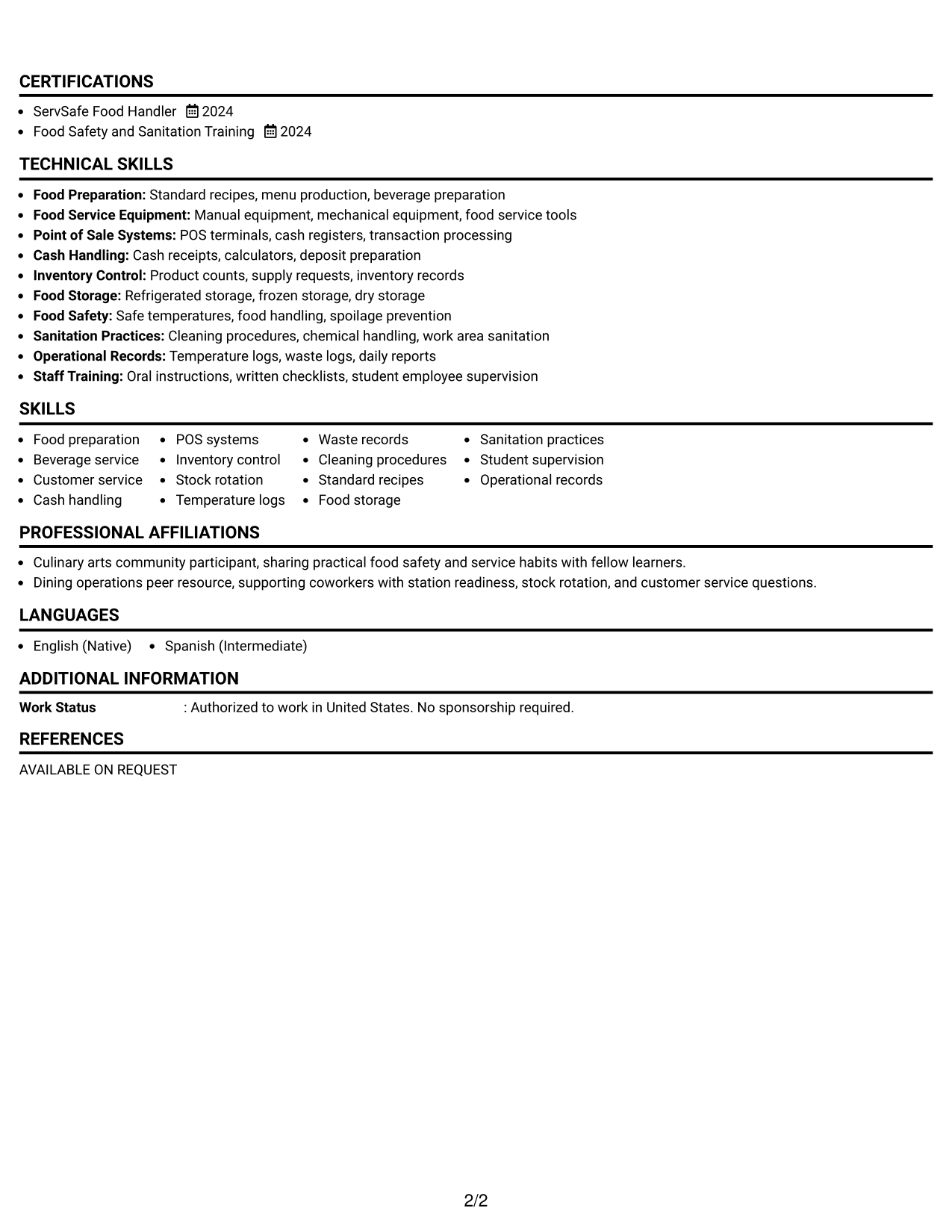 Resume Example Page 2