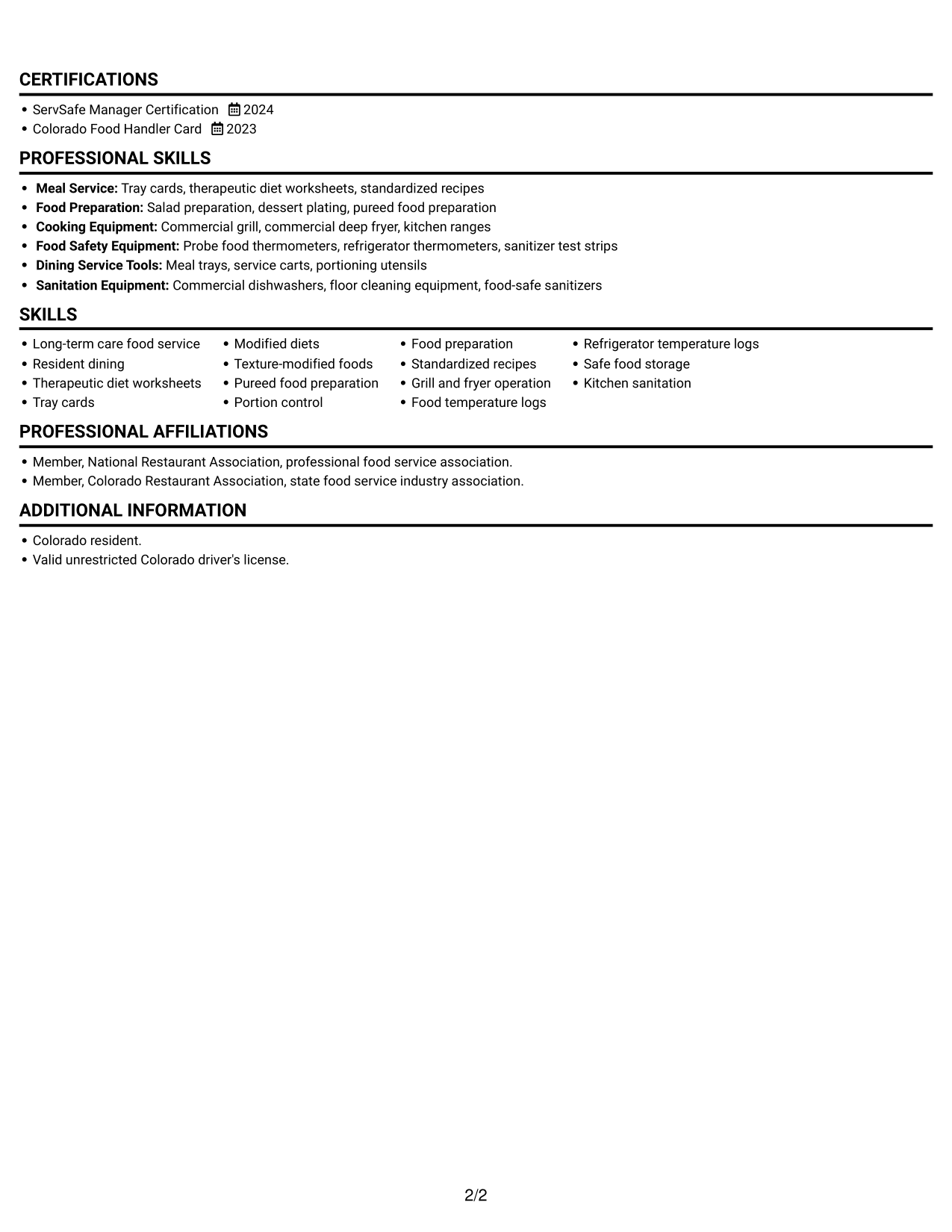 Resume example — page 2