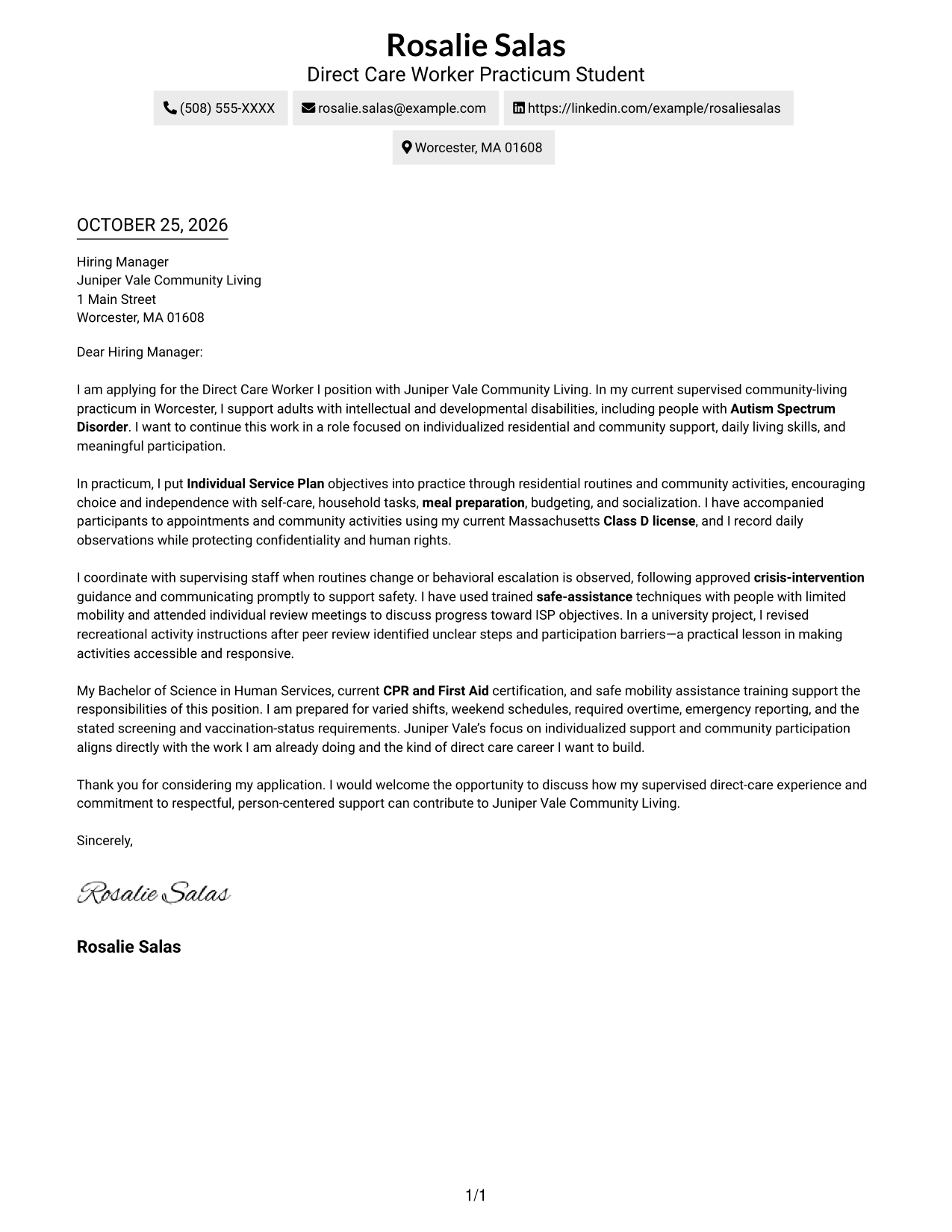 Cover letter example — page 1