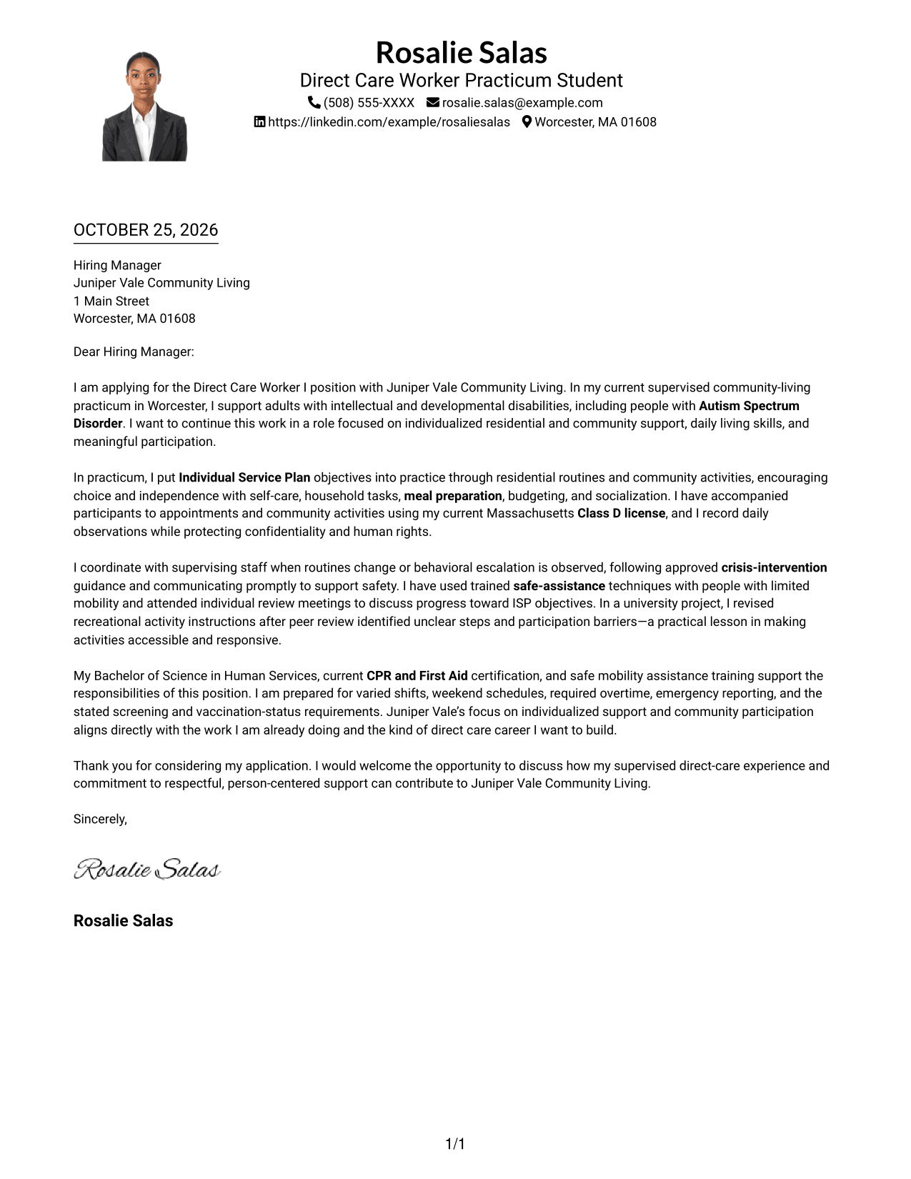 Cover letter example — page 1