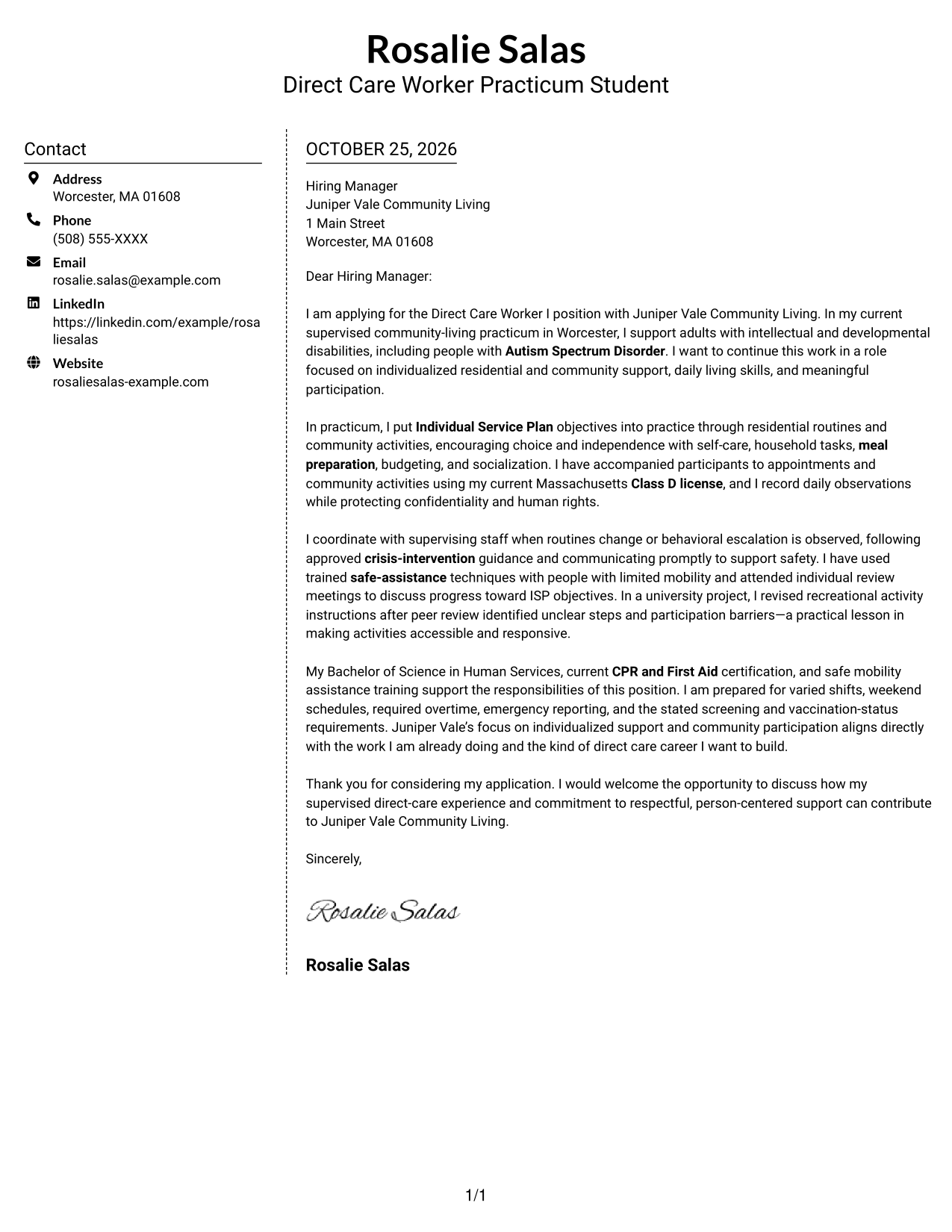 Cover letter example — page 1