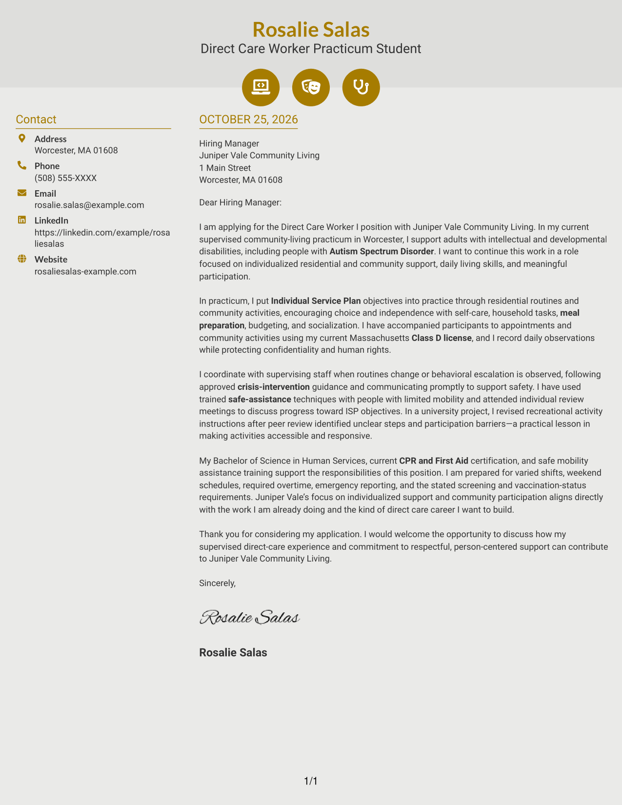 Cover letter example — page 1