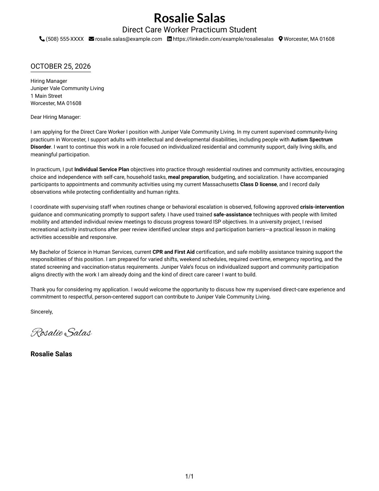 Cover letter example — page 1