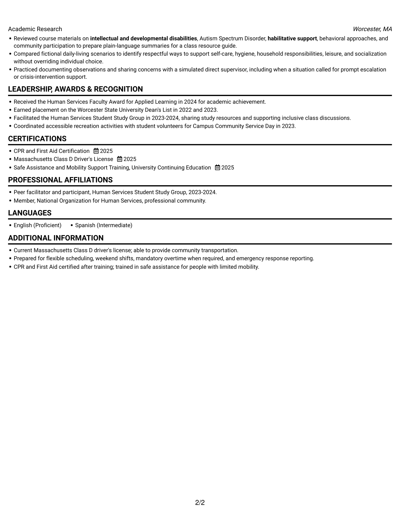 Resume example — page 2