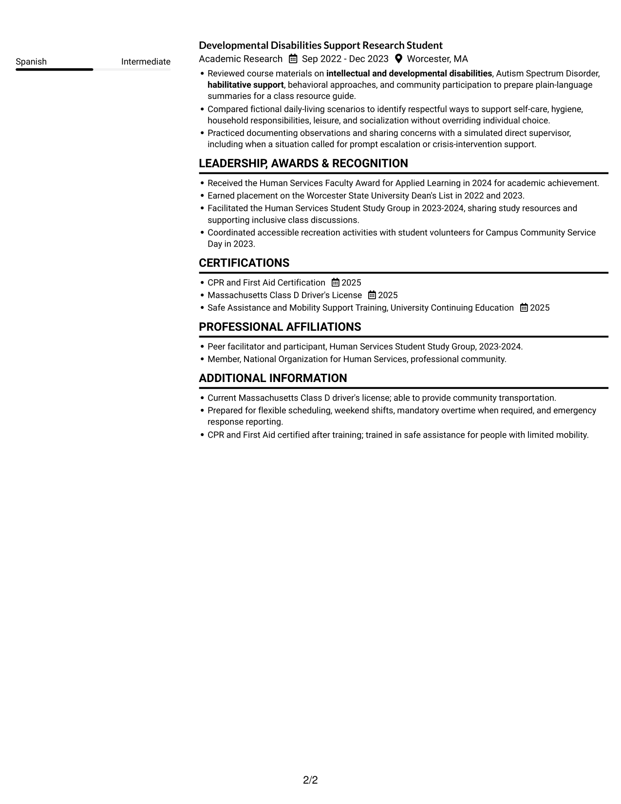 Resume example — page 2