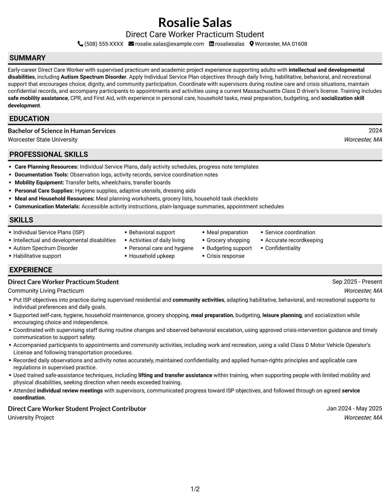 Resume example — page 1