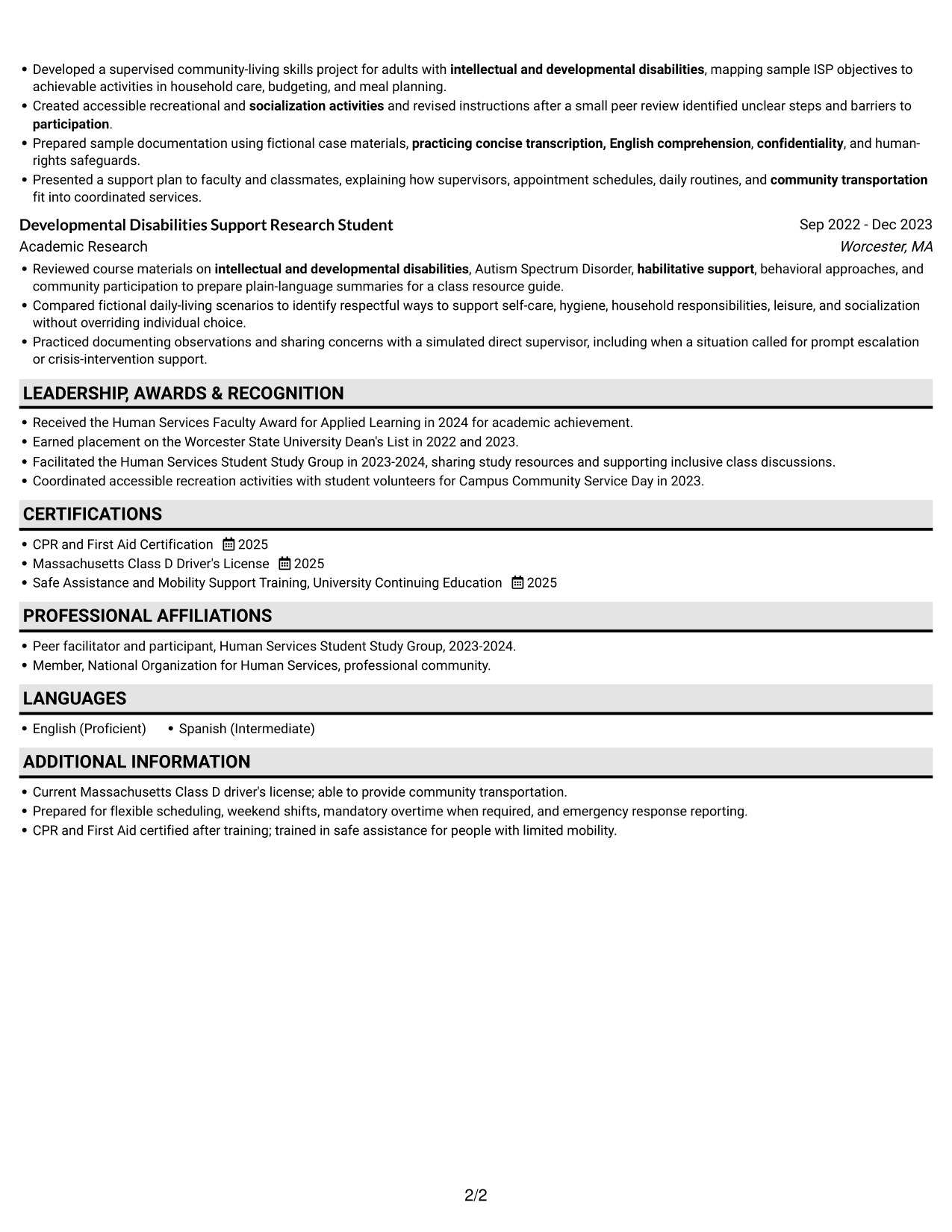 Resume example — page 2