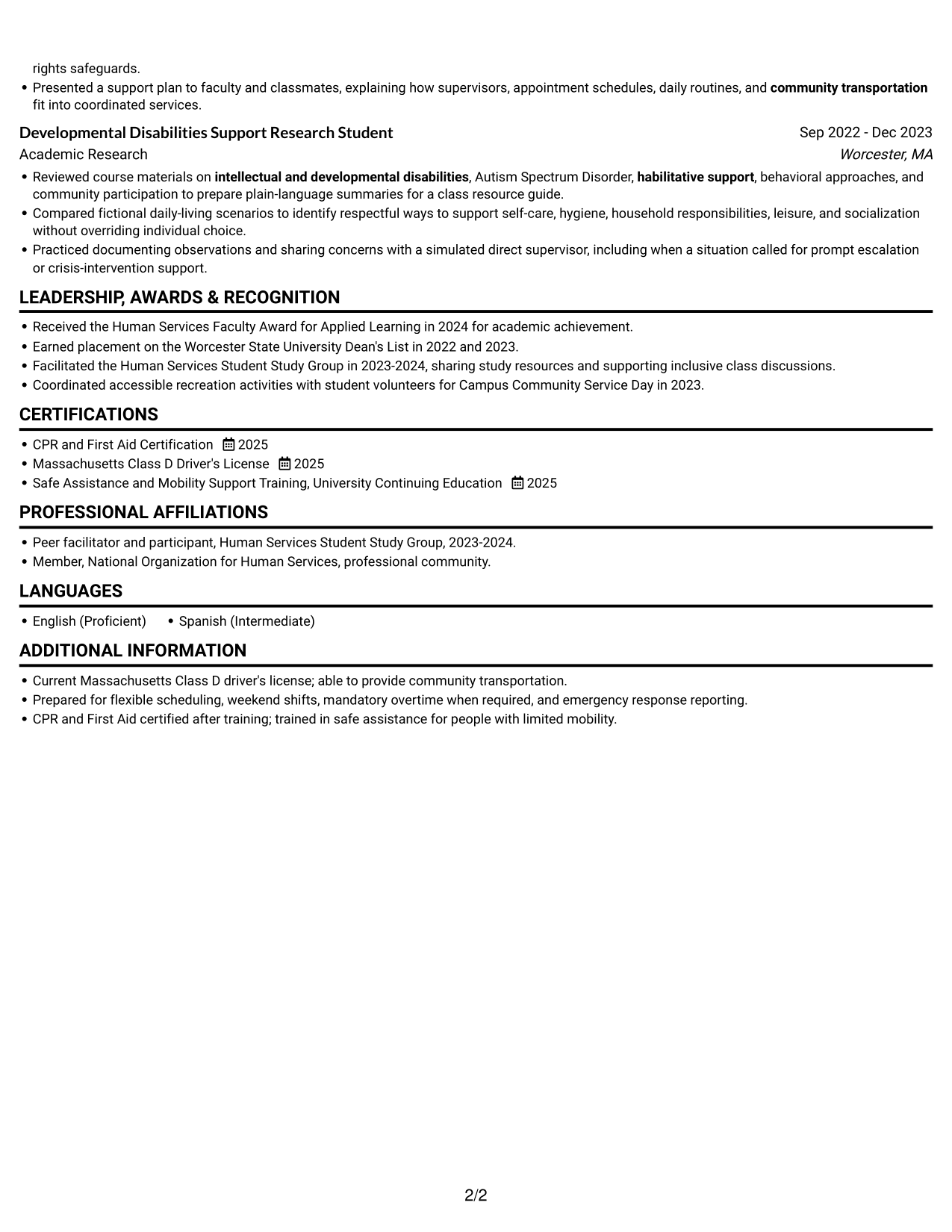 Resume example — page 2