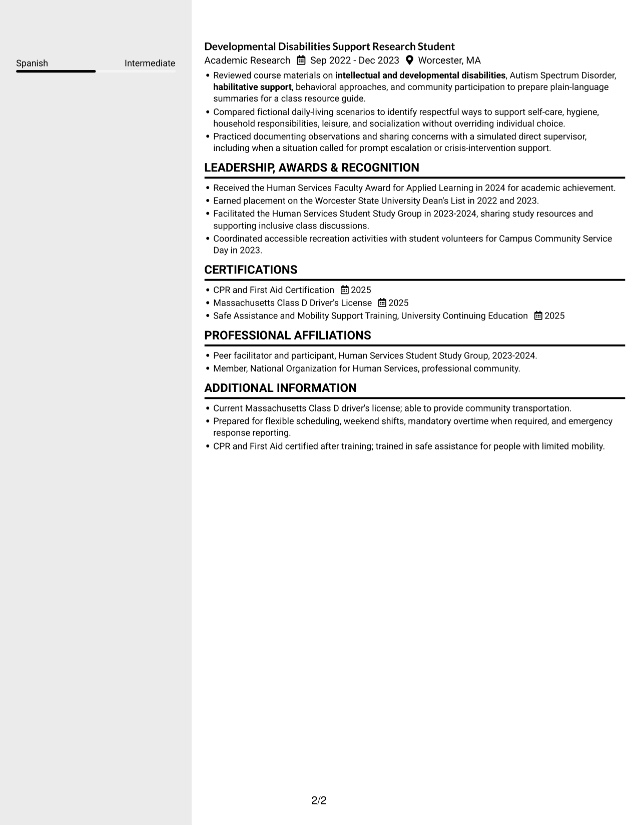Resume example — page 2