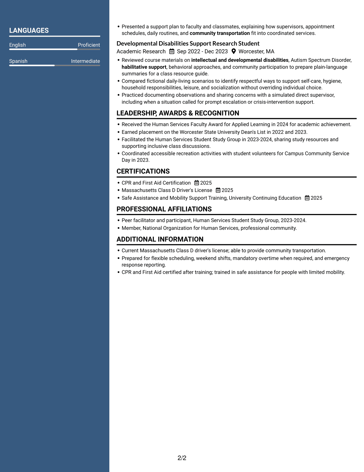 Resume example — page 2