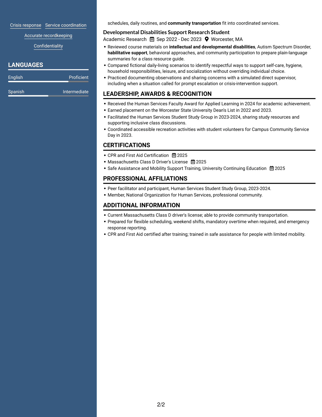 Resume example — page 2