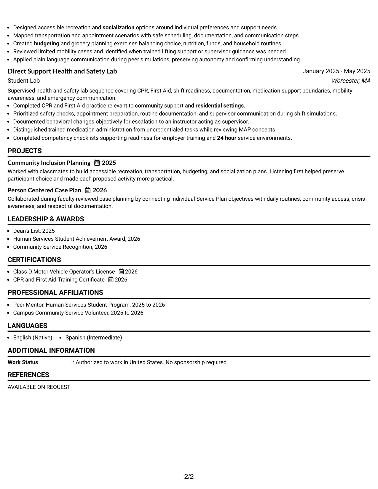 Resume Example Page 2