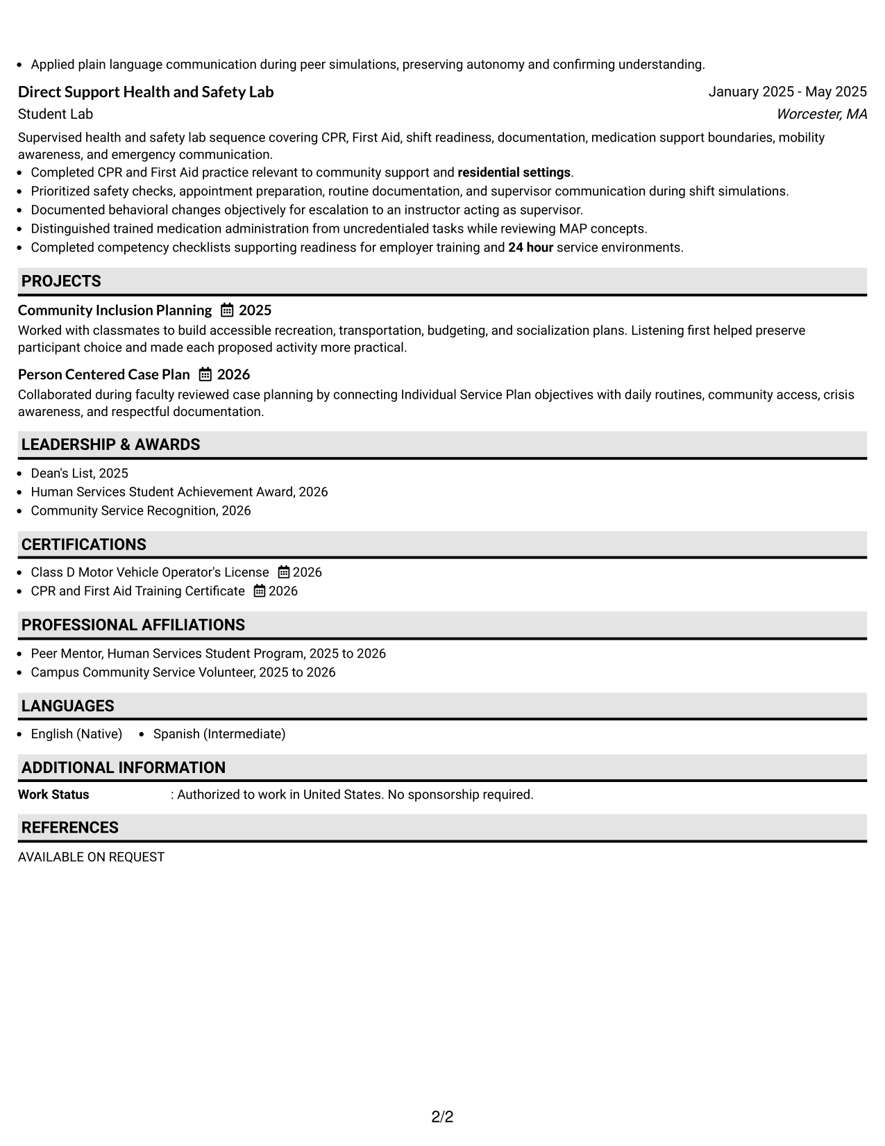 Resume Example Page 2