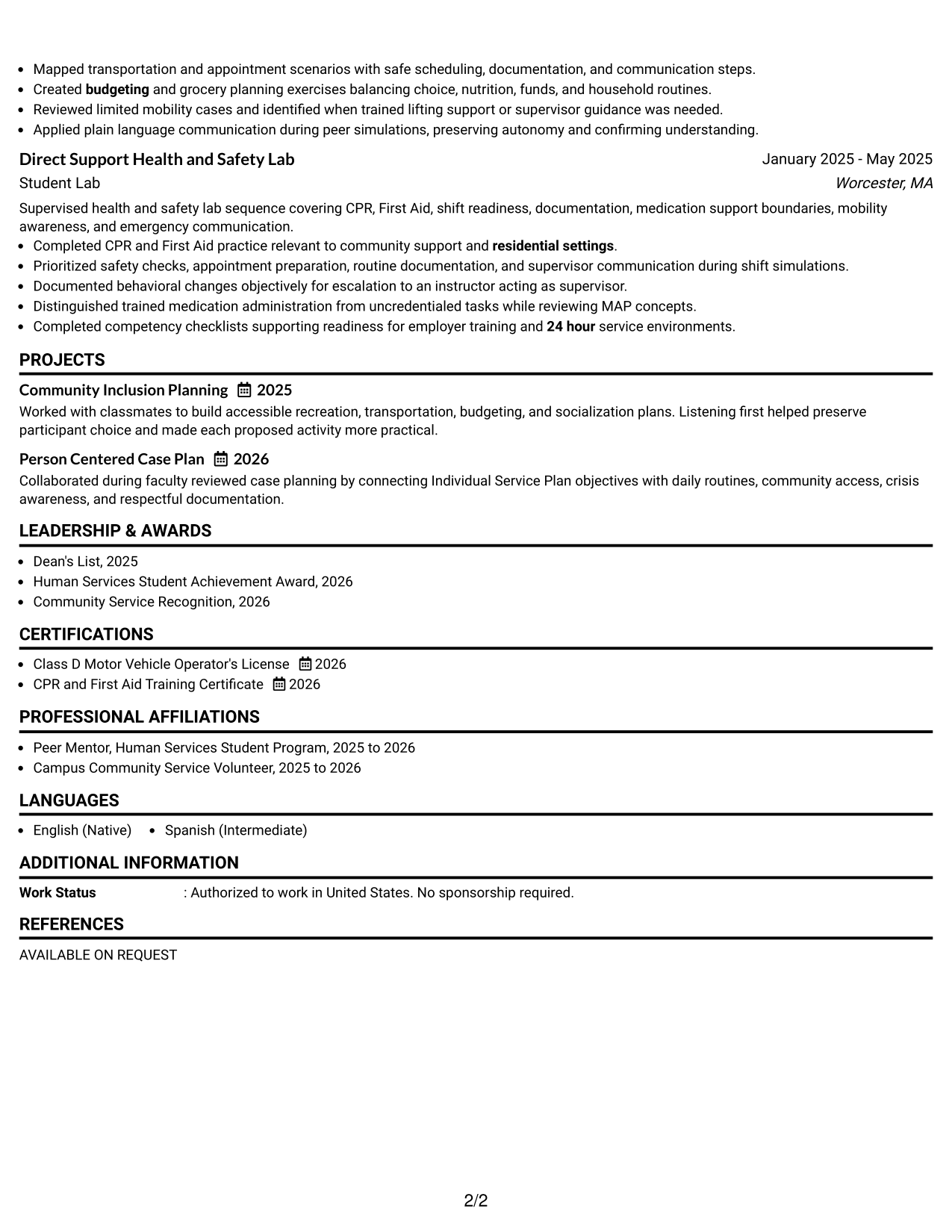 Resume Example Page 2