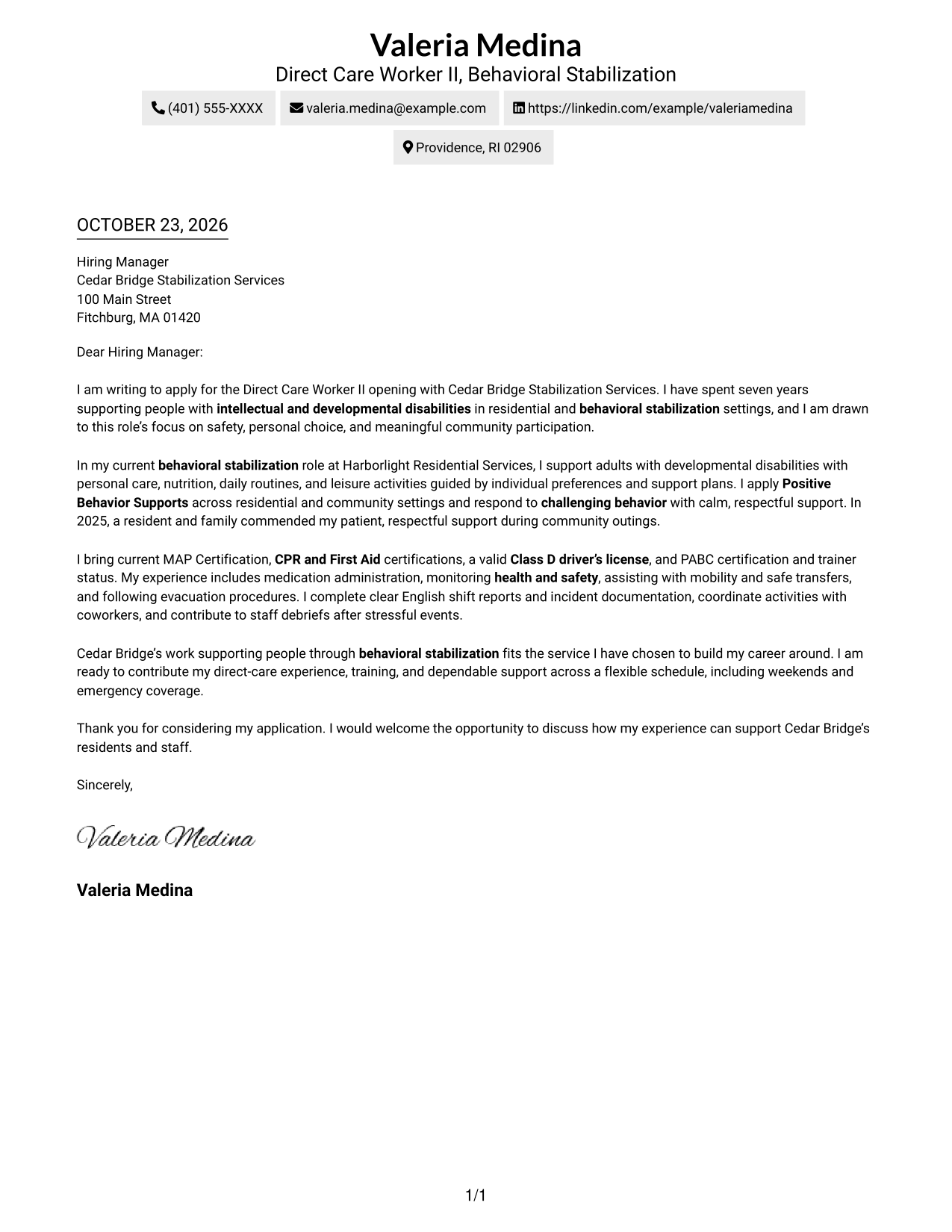 Cover letter example — page 1