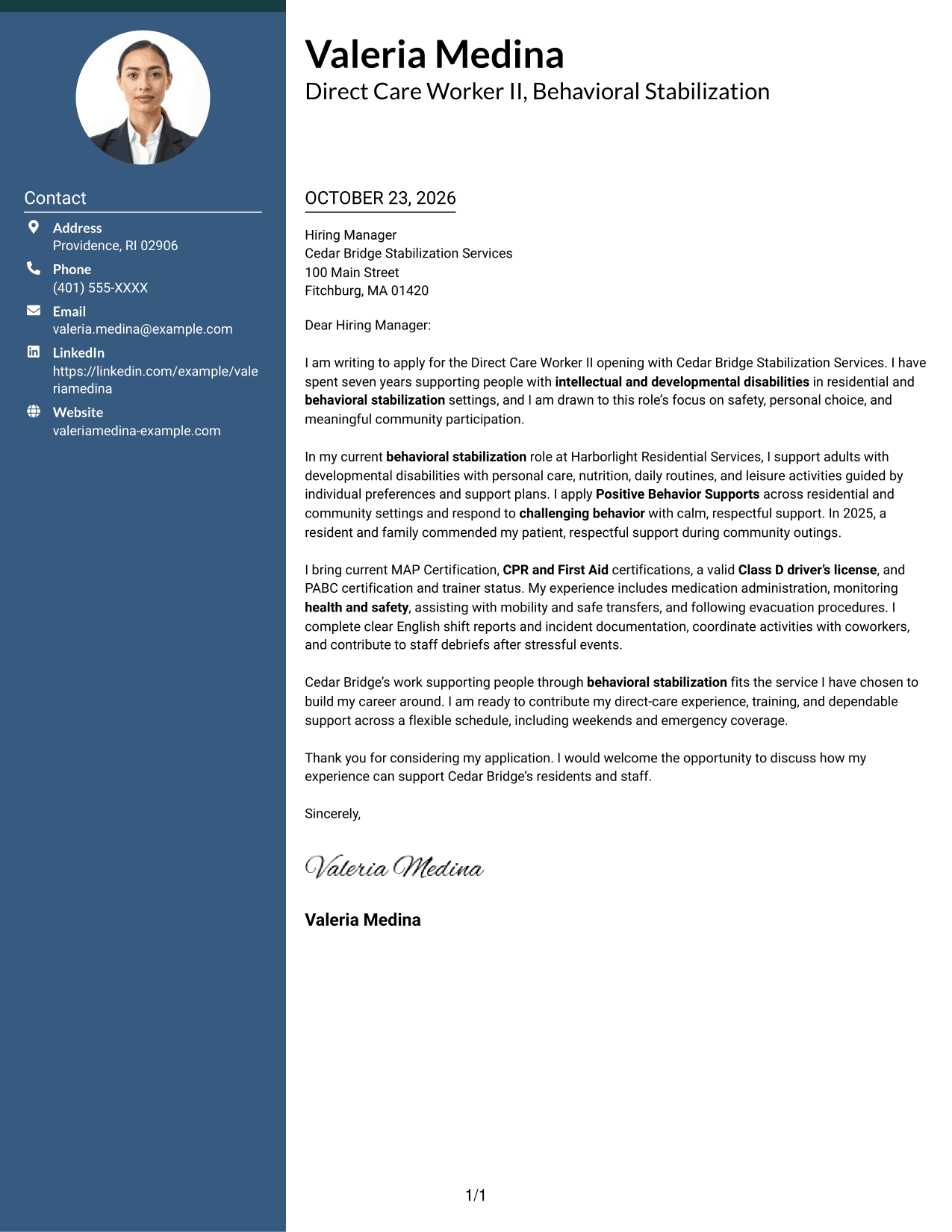 Cover letter example — page 1