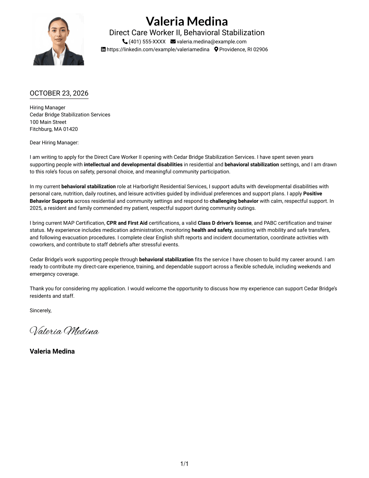 Cover letter example — page 1