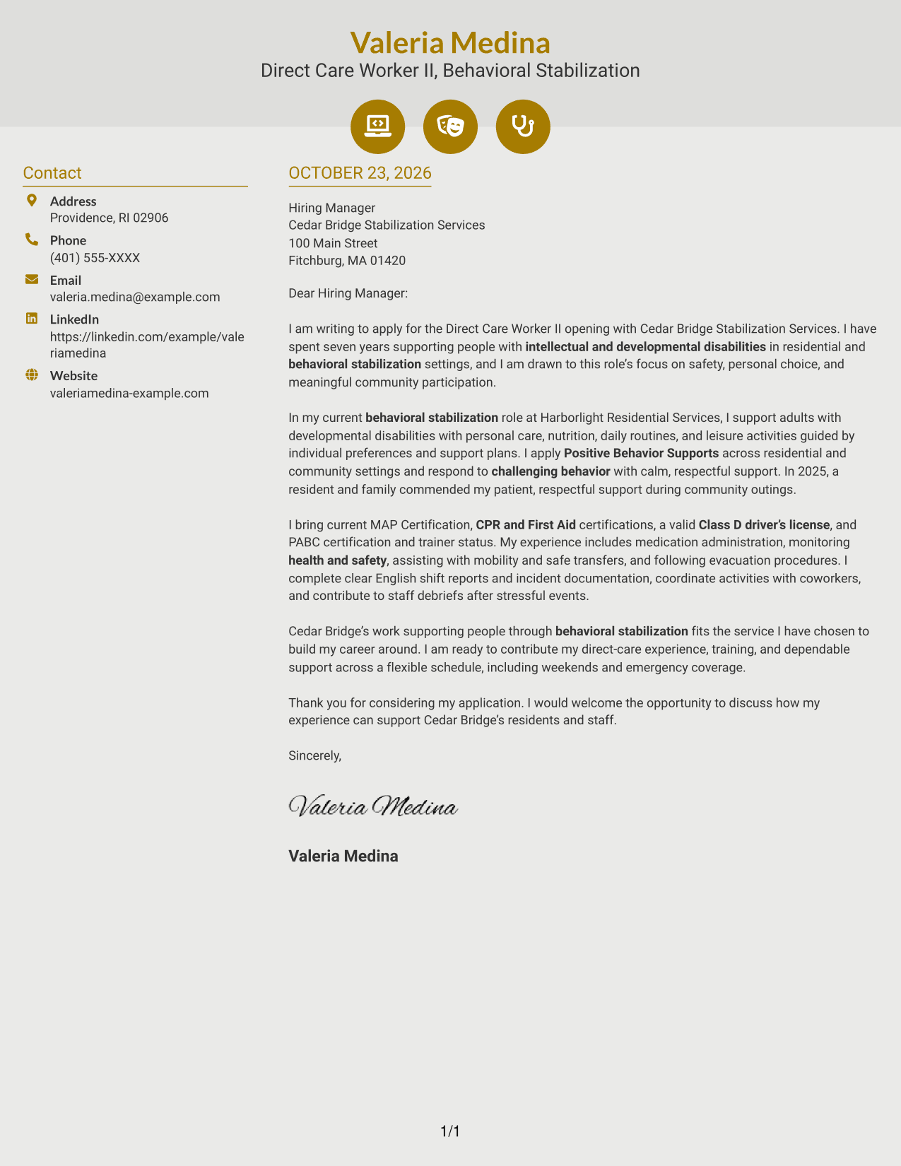 Cover letter example — page 1