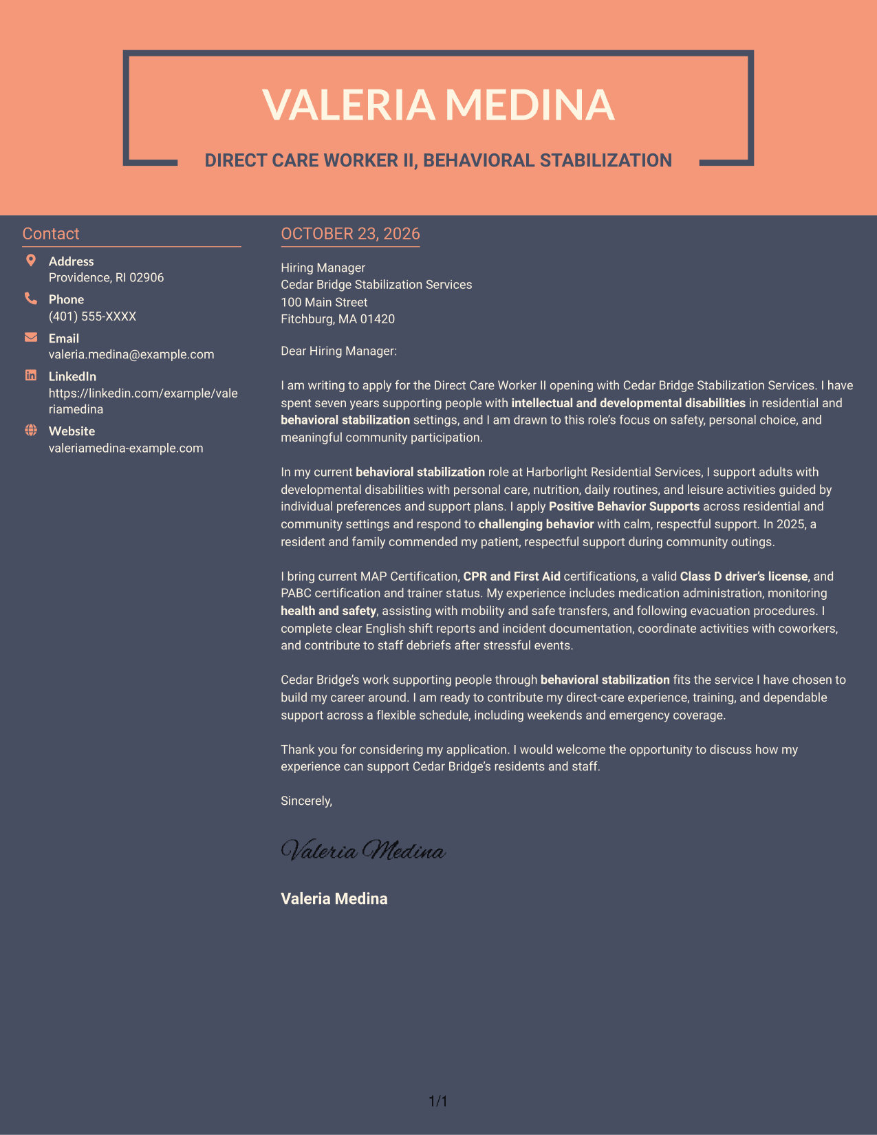 Cover letter example — page 1