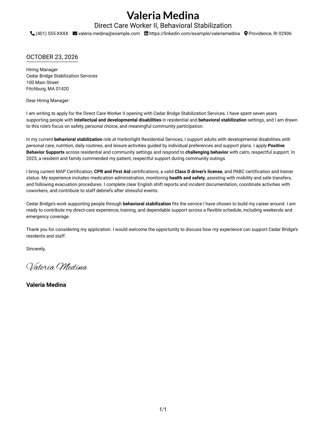 Cover letter example — page 1