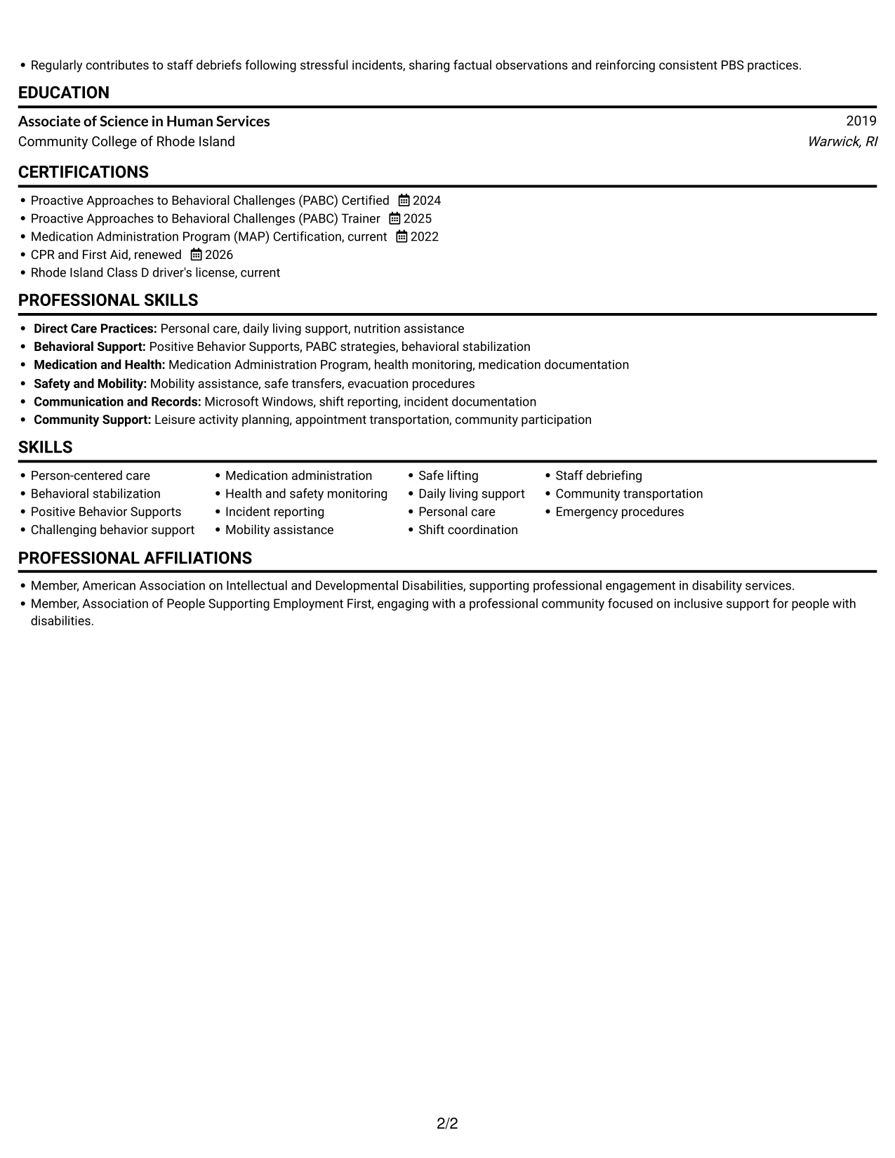 Resume example — page 2
