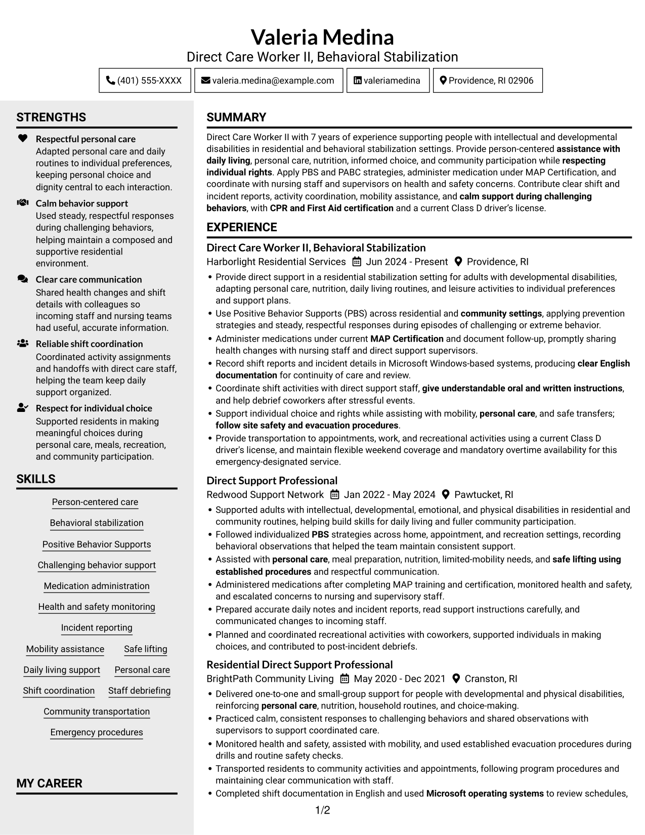 Resume example — page 1