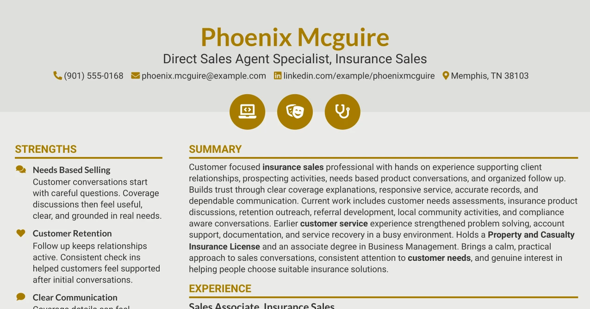 33 Direct Sales Agent Specialist - Insurance Sales Resume Templates with Example