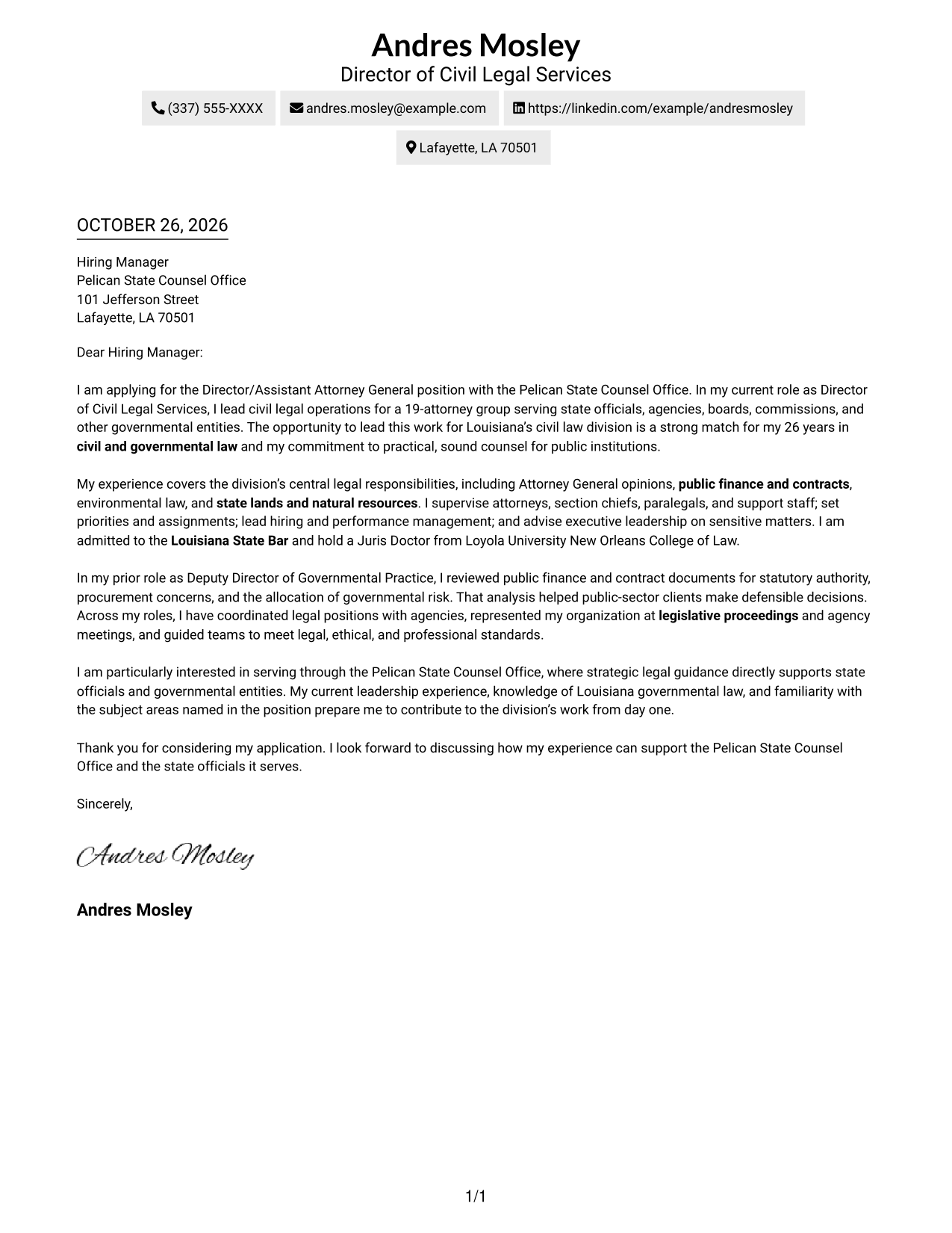 Cover letter example — page 1