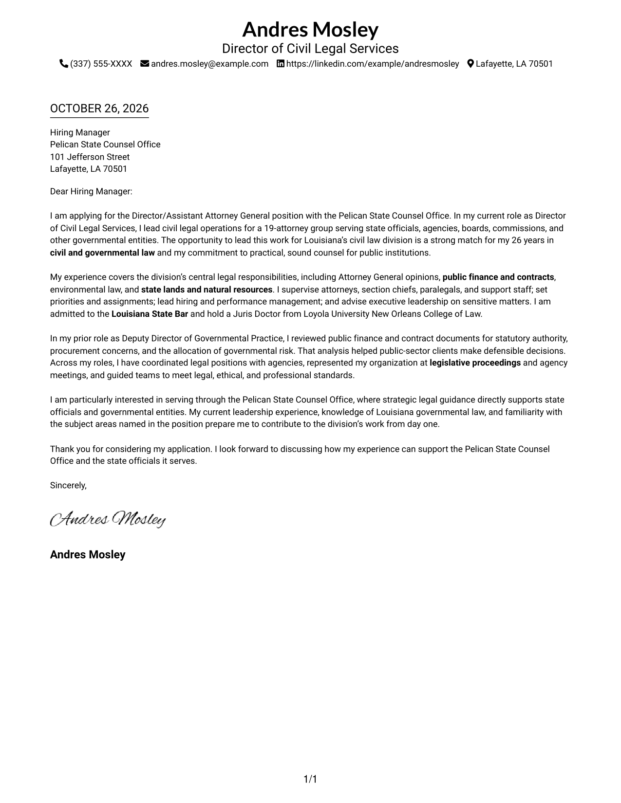 Cover letter example — page 1