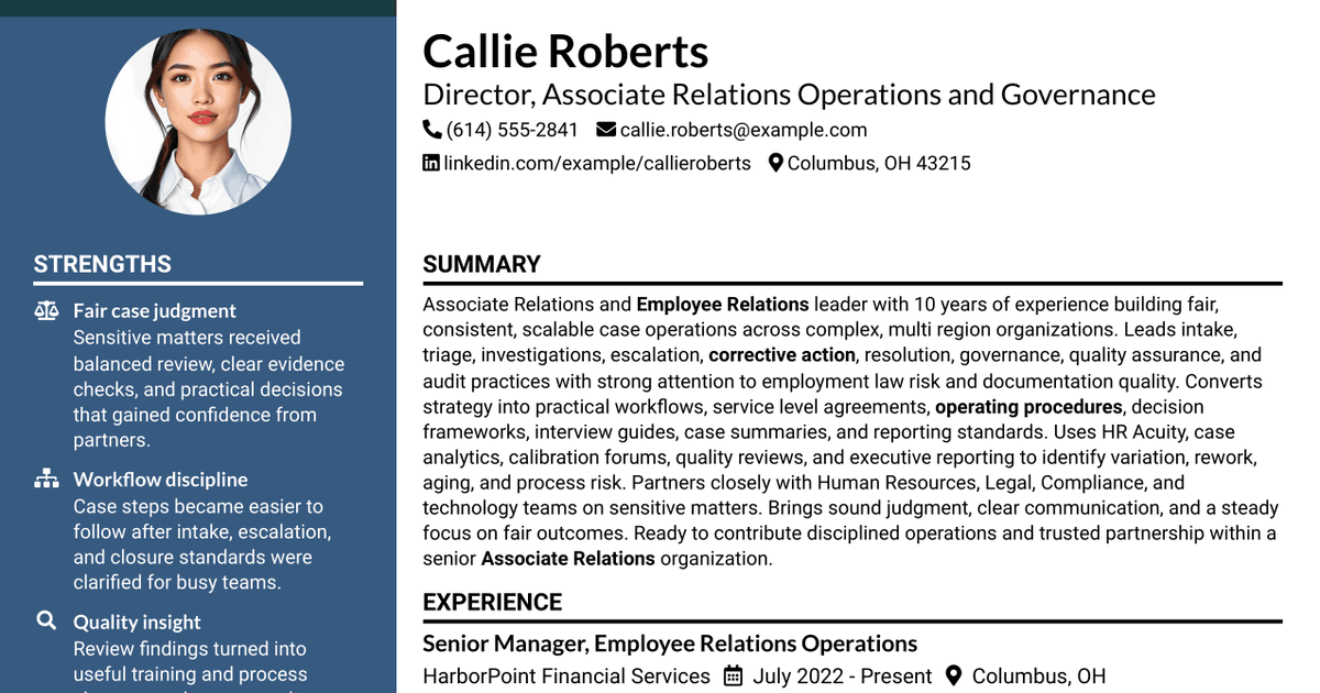 7 Director, Associate Relations Operations & Governance Resume Templates with Example