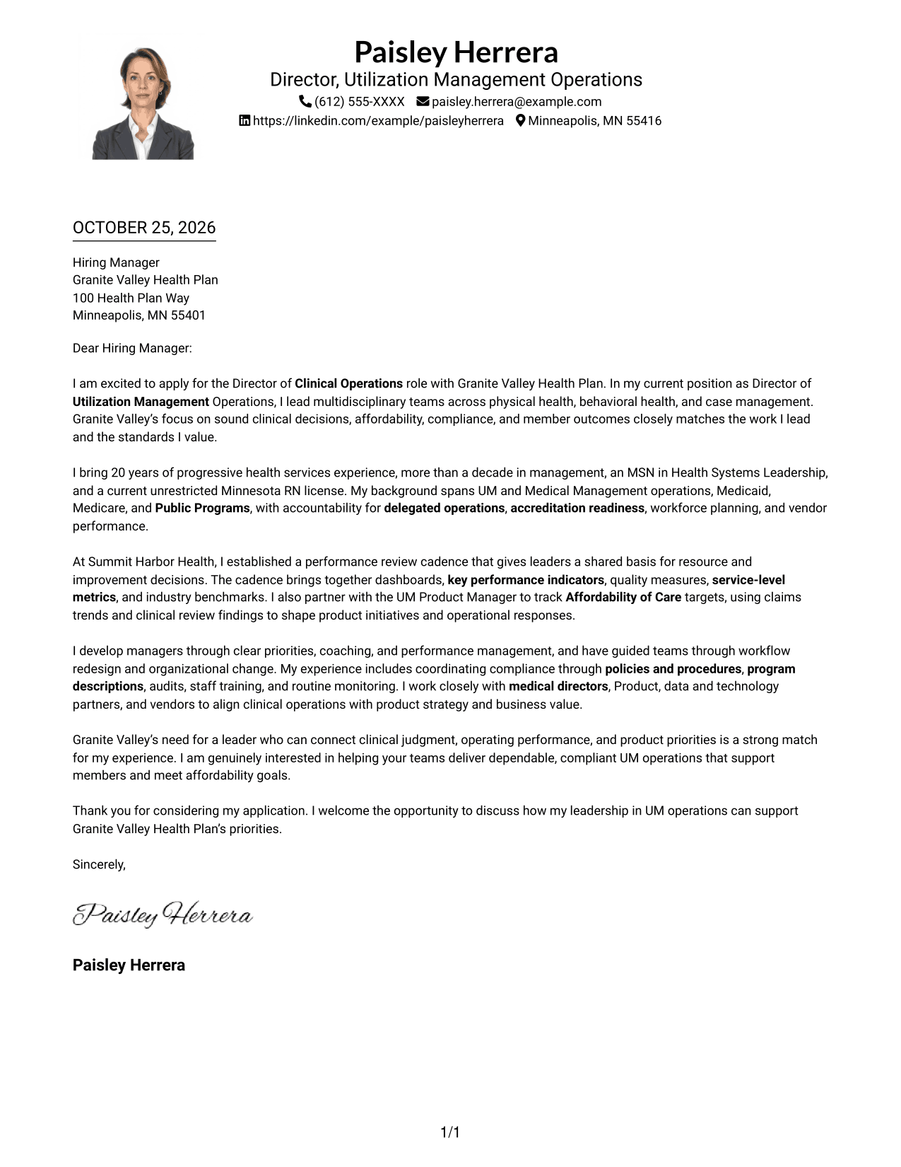 Cover letter example — page 1
