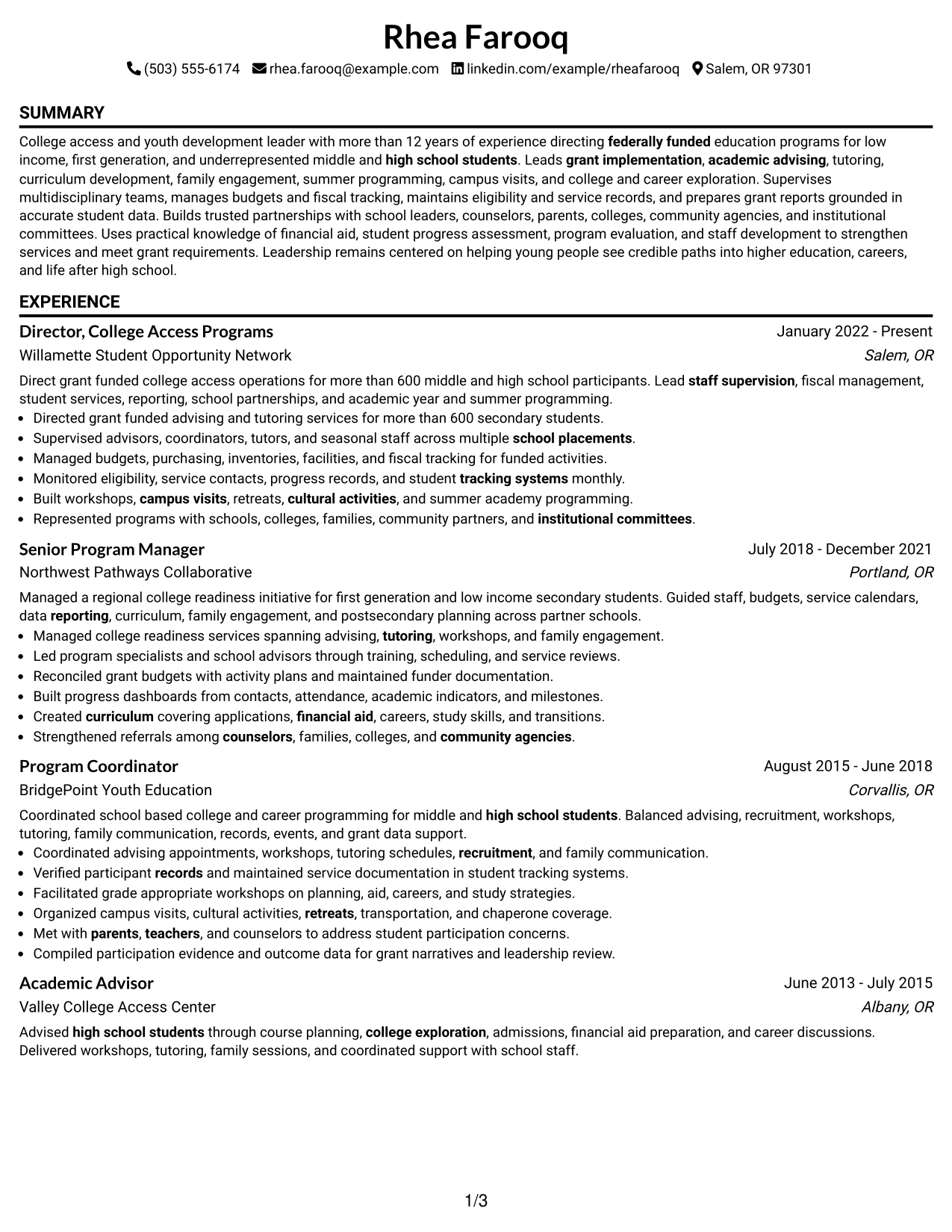 Resume Example Page 1