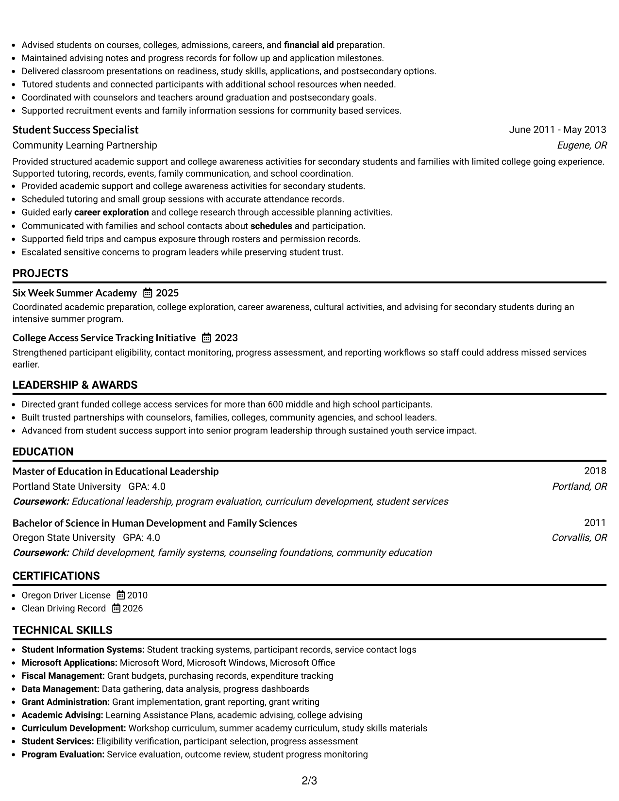Resume Example Page 2