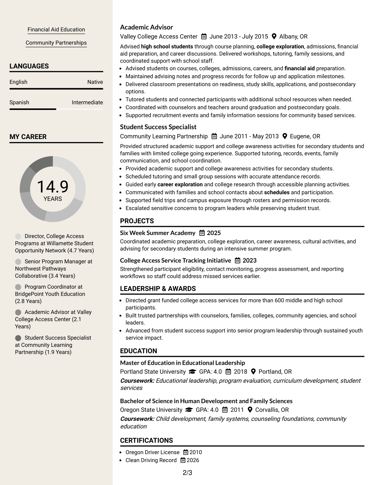 Resume Example Page 2