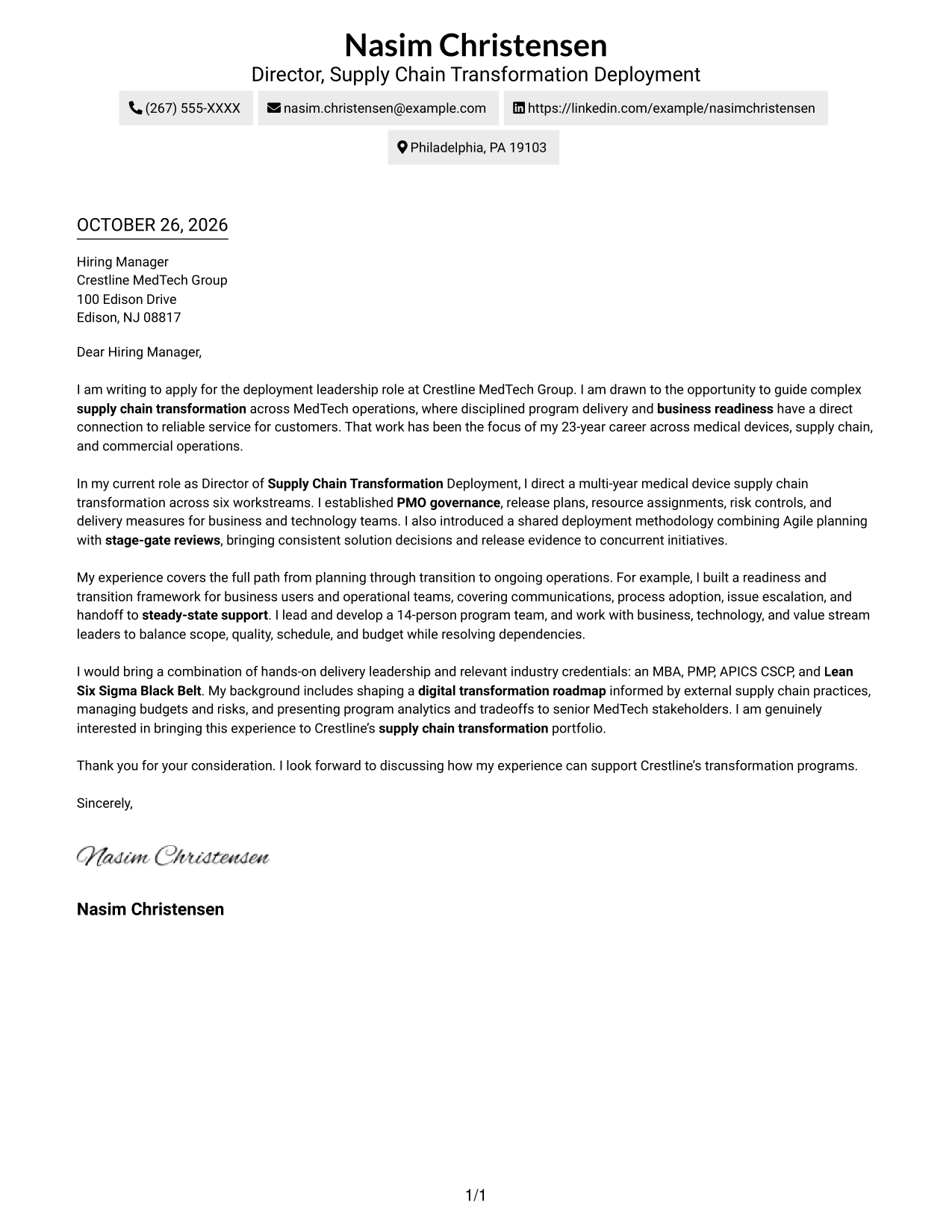 Cover letter example — page 1
