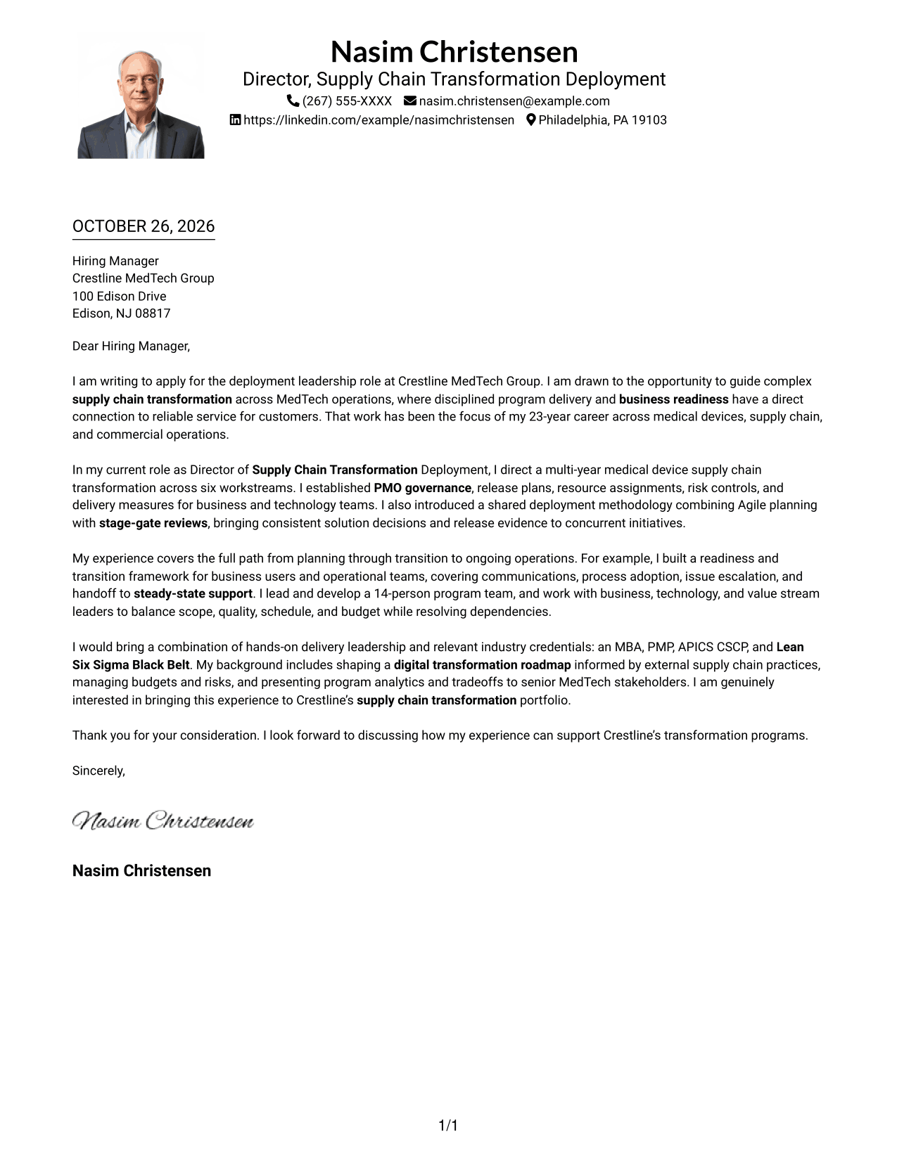 Cover letter example — page 1