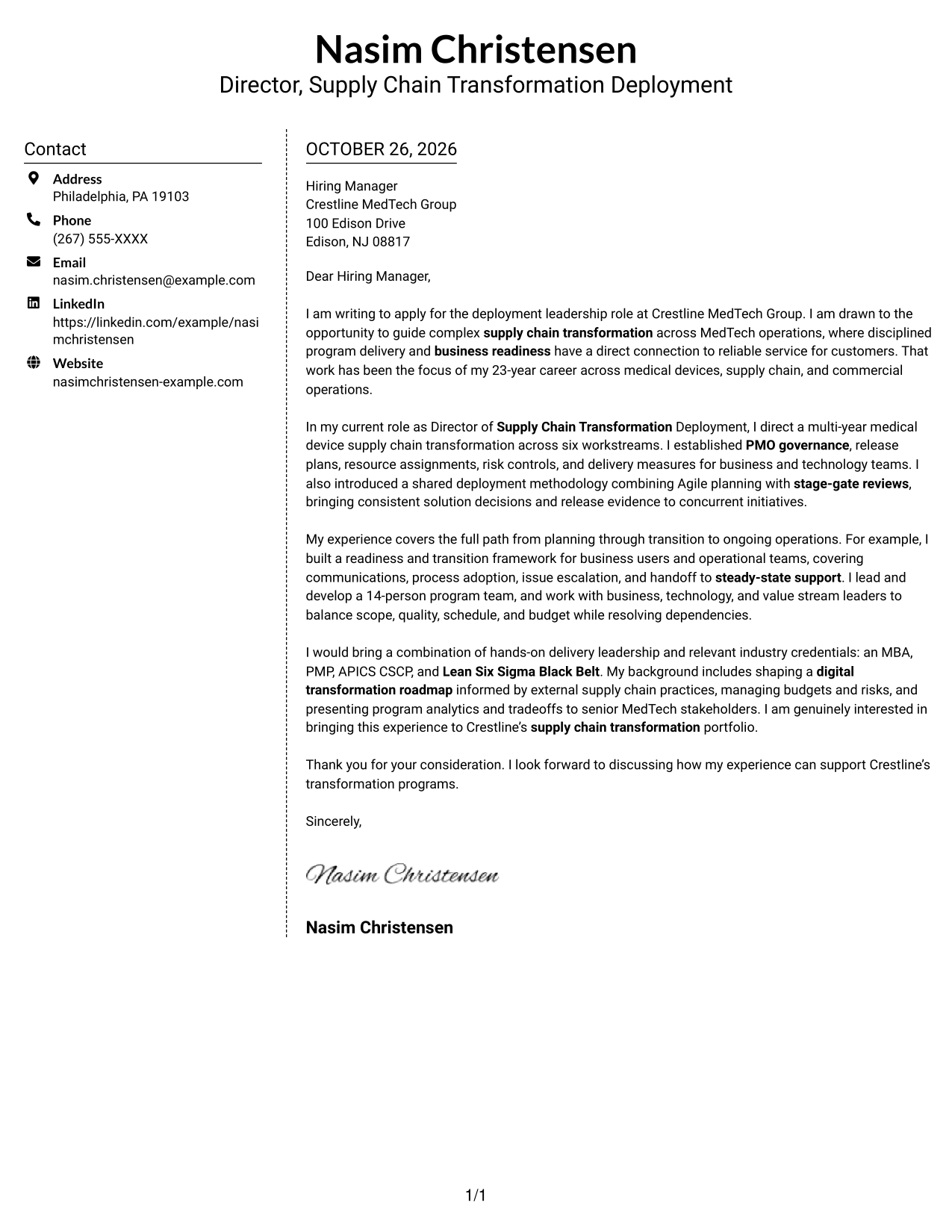 Cover letter example — page 1