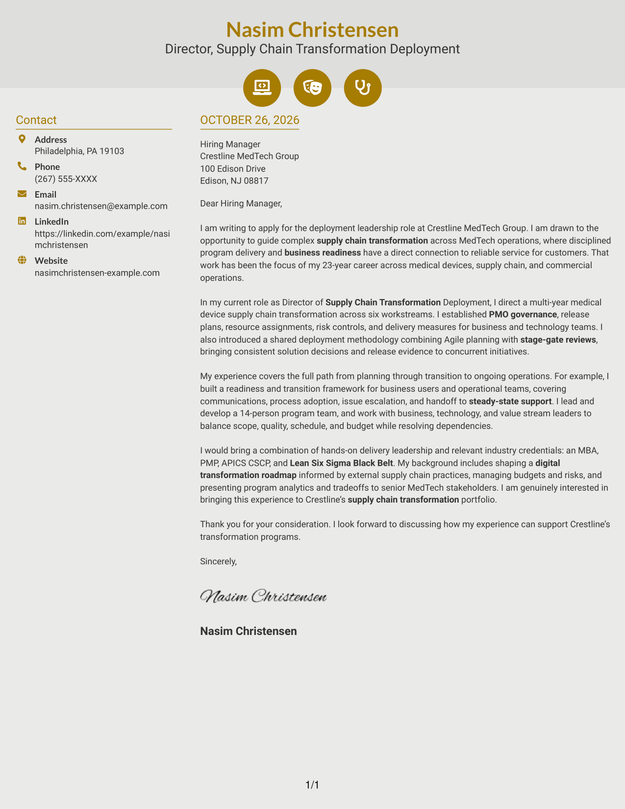 Cover letter example — page 1