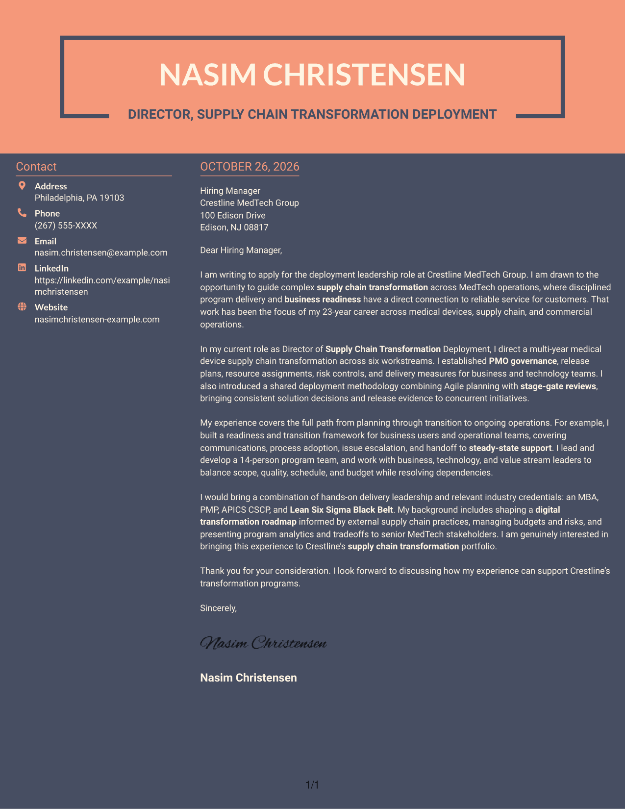 Cover letter example — page 1