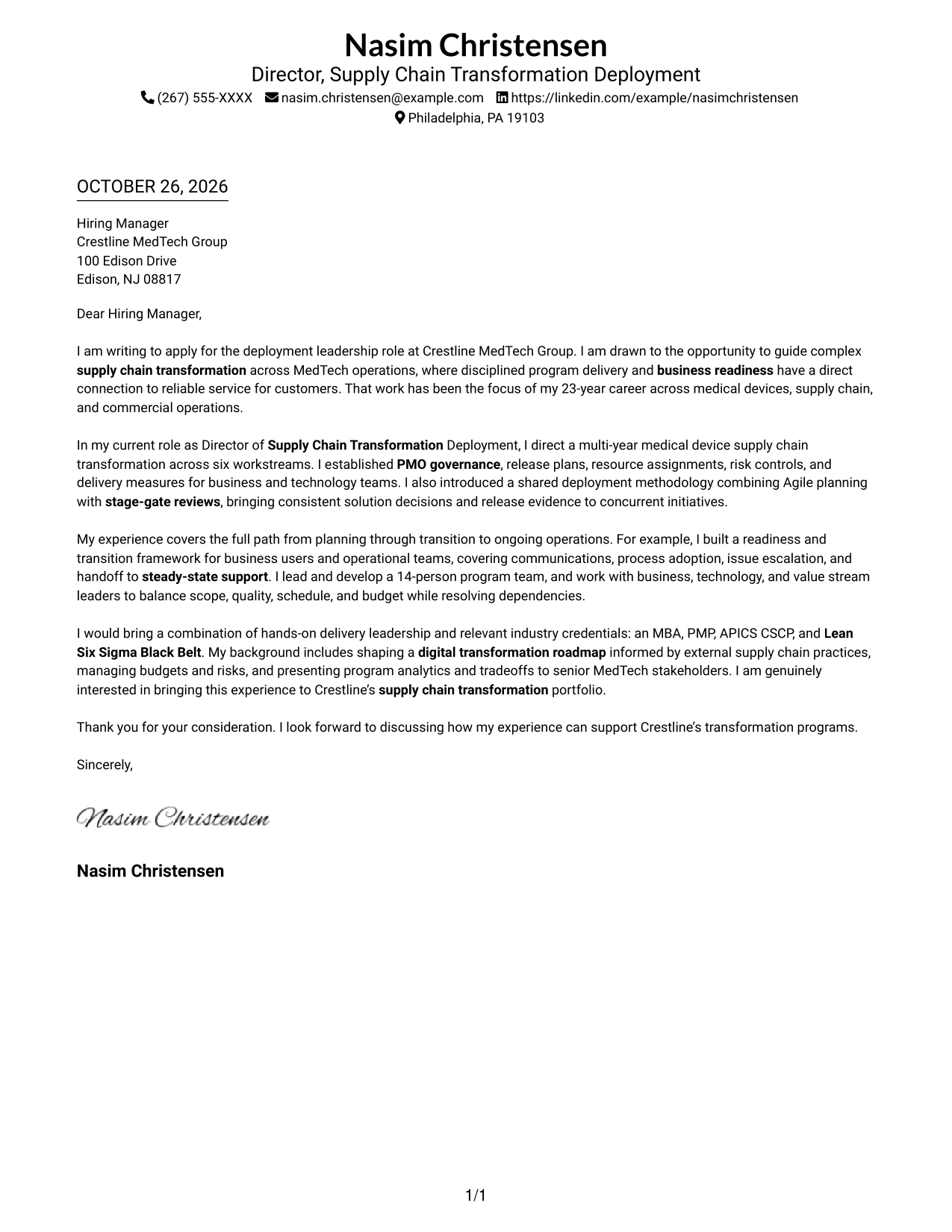 Cover letter example — page 1
