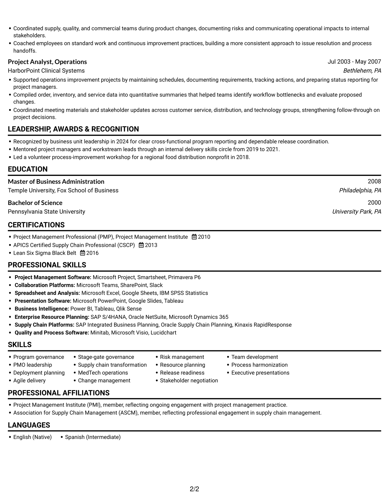 Resume example — page 2