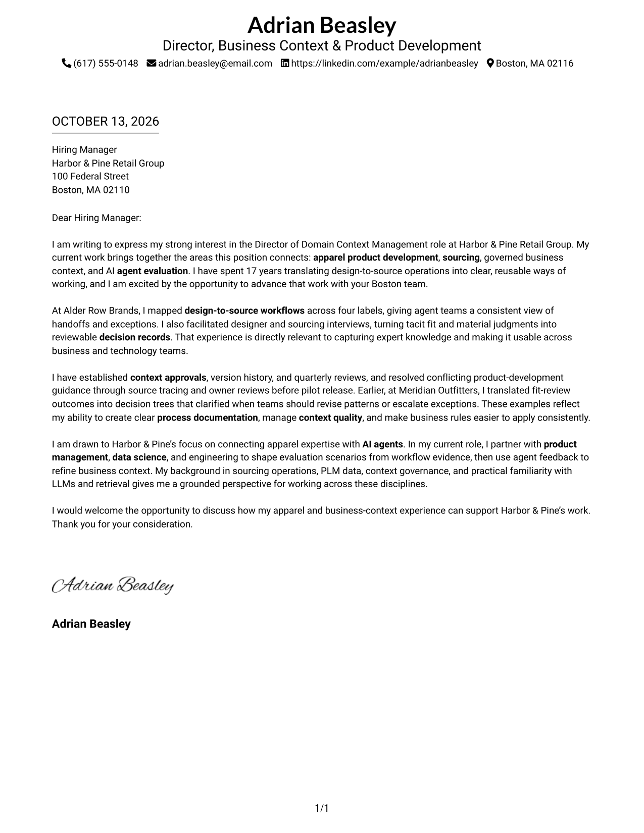 Cover Letter Example Page 1