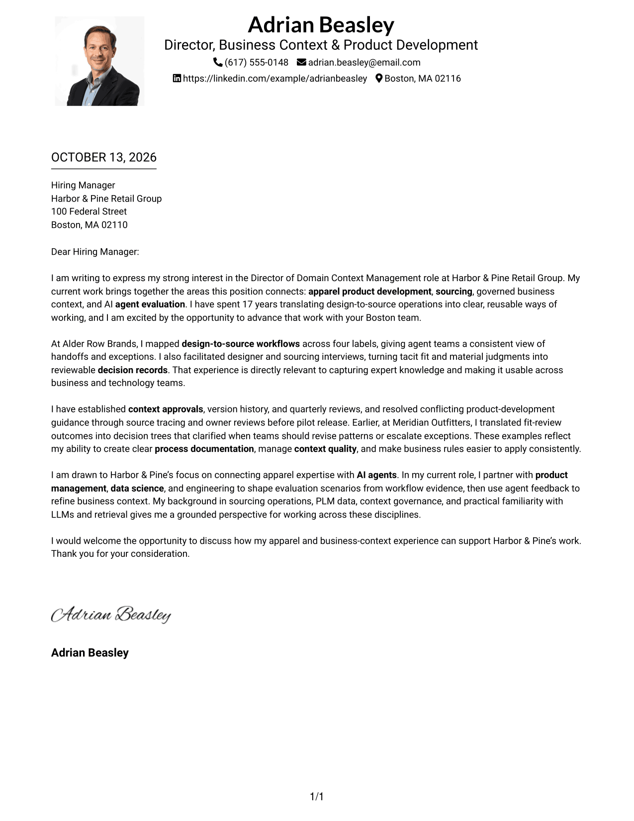 Cover Letter Example Page 1