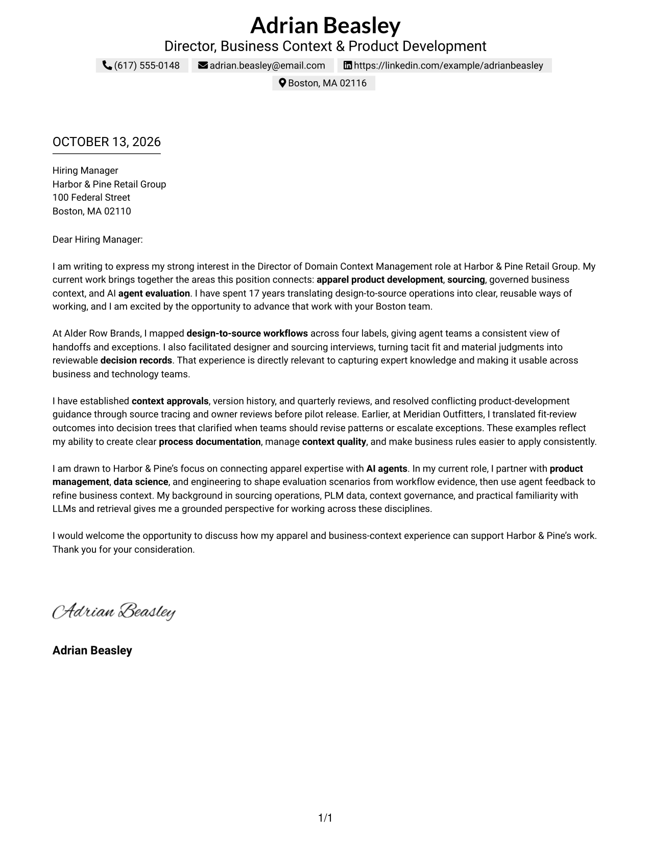 Text/Fang Style Cover Letter Preview