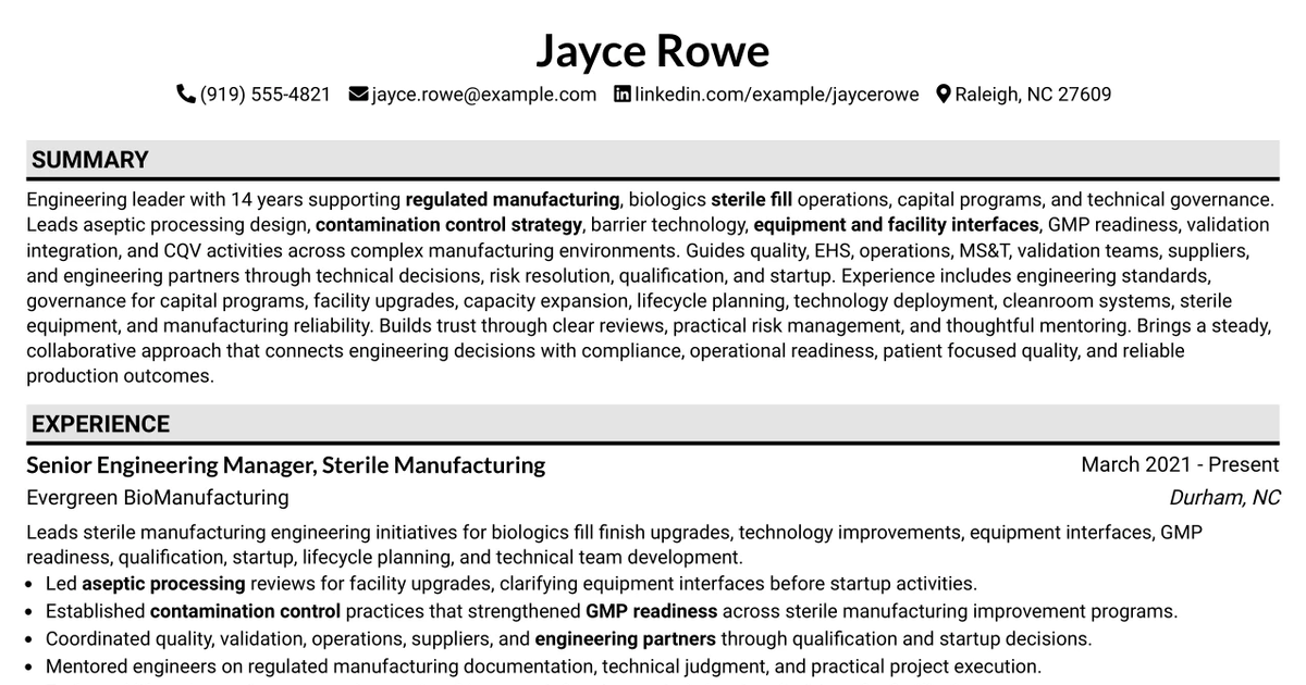 33 Director, Engineering - Sterile Fill Resume Templates with Example