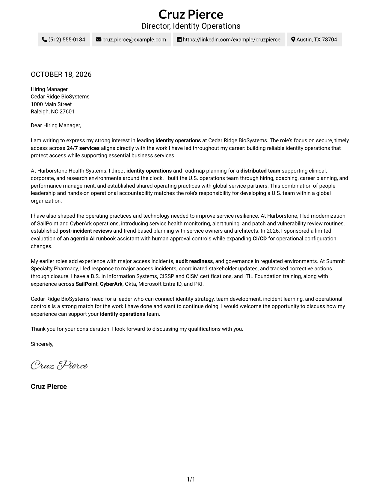 Cover letter example — page 1