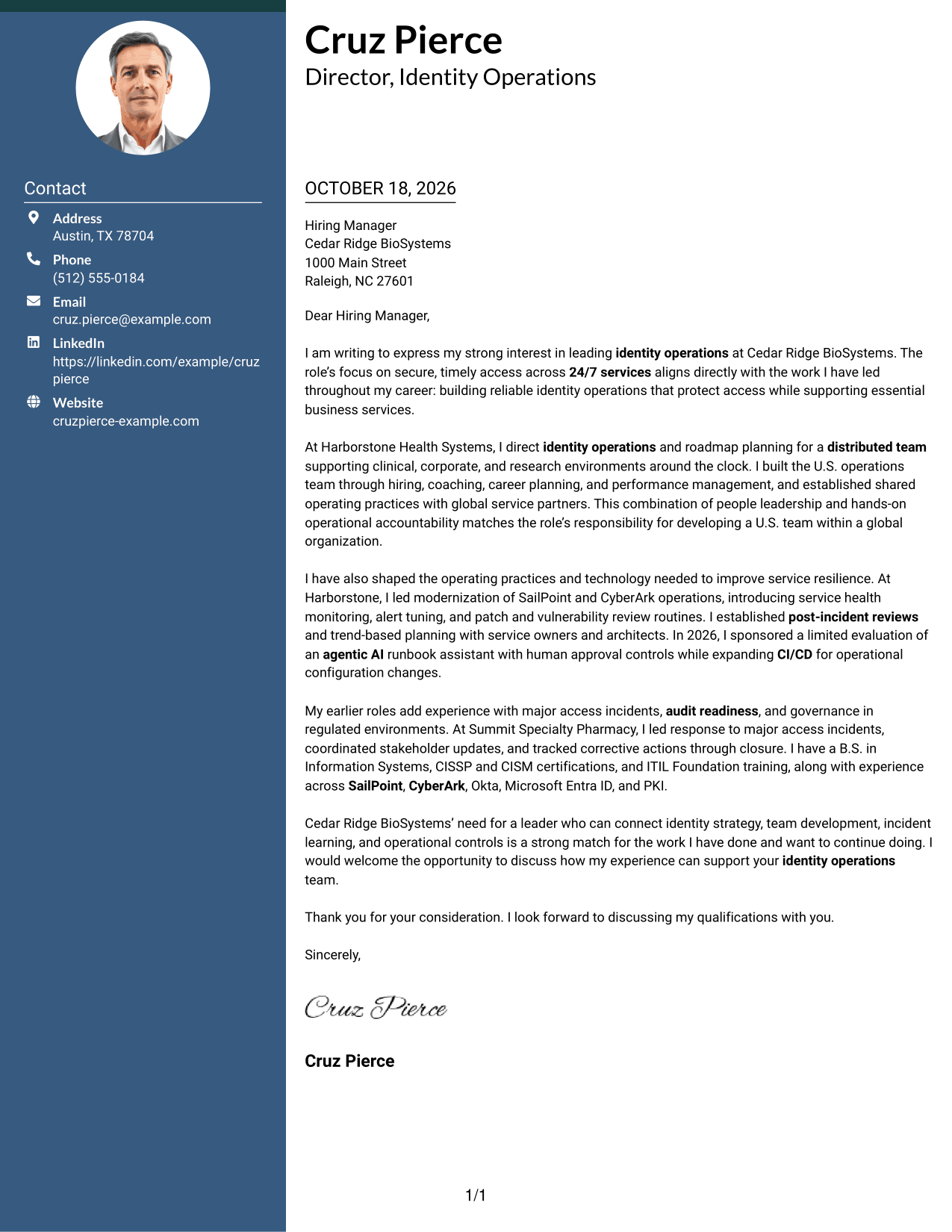 Cover letter example — page 1