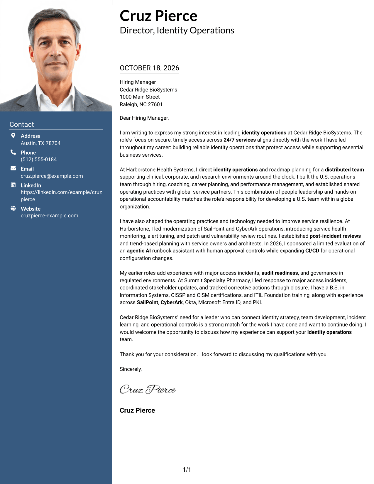 Cover letter example — page 1