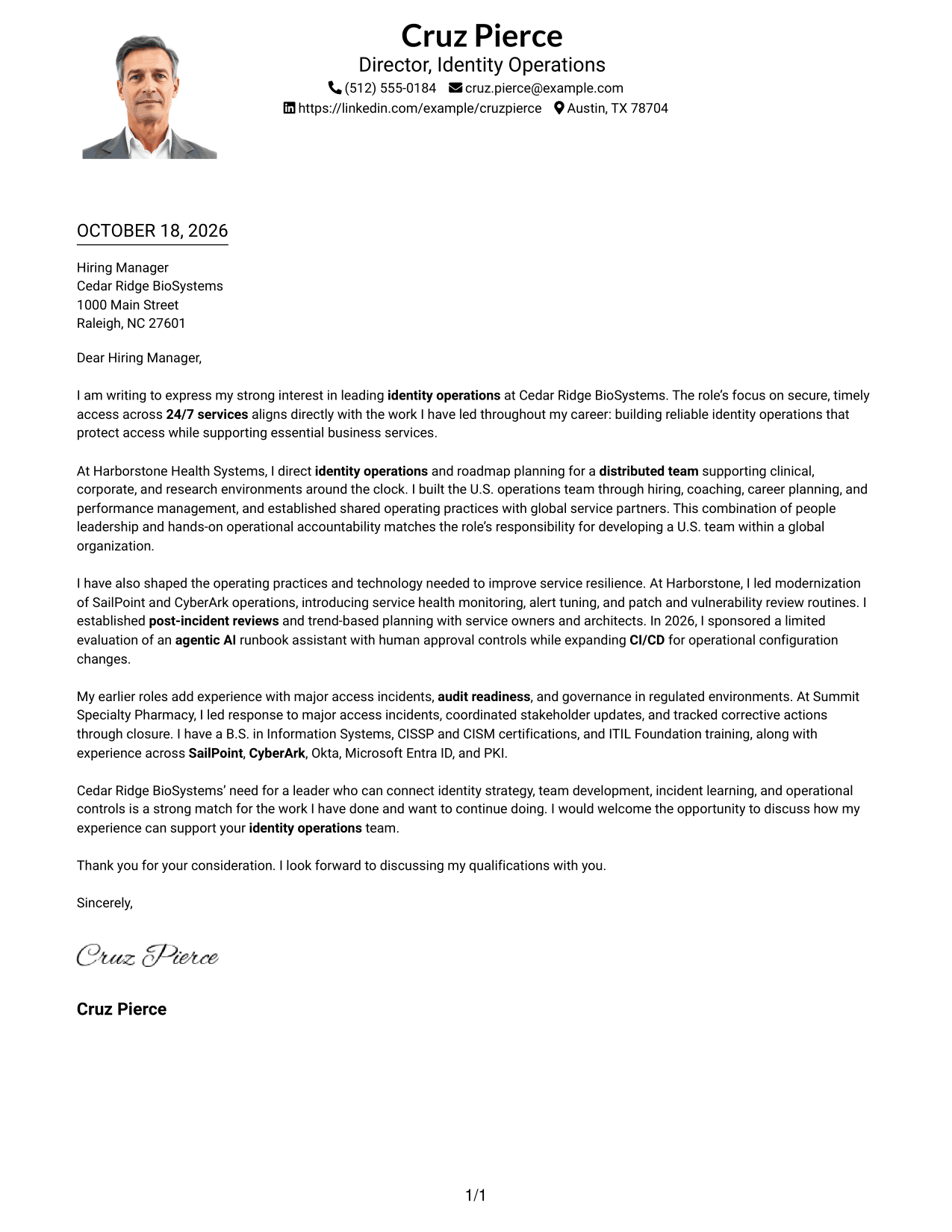 Cover letter example — page 1