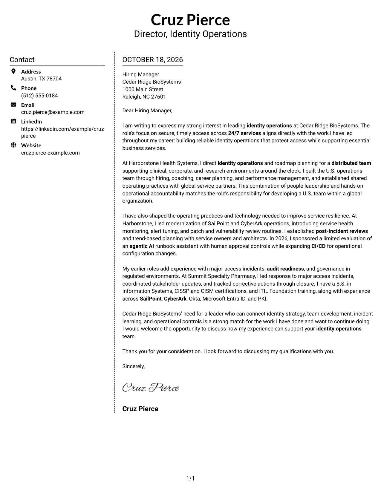 Cover letter example — page 1